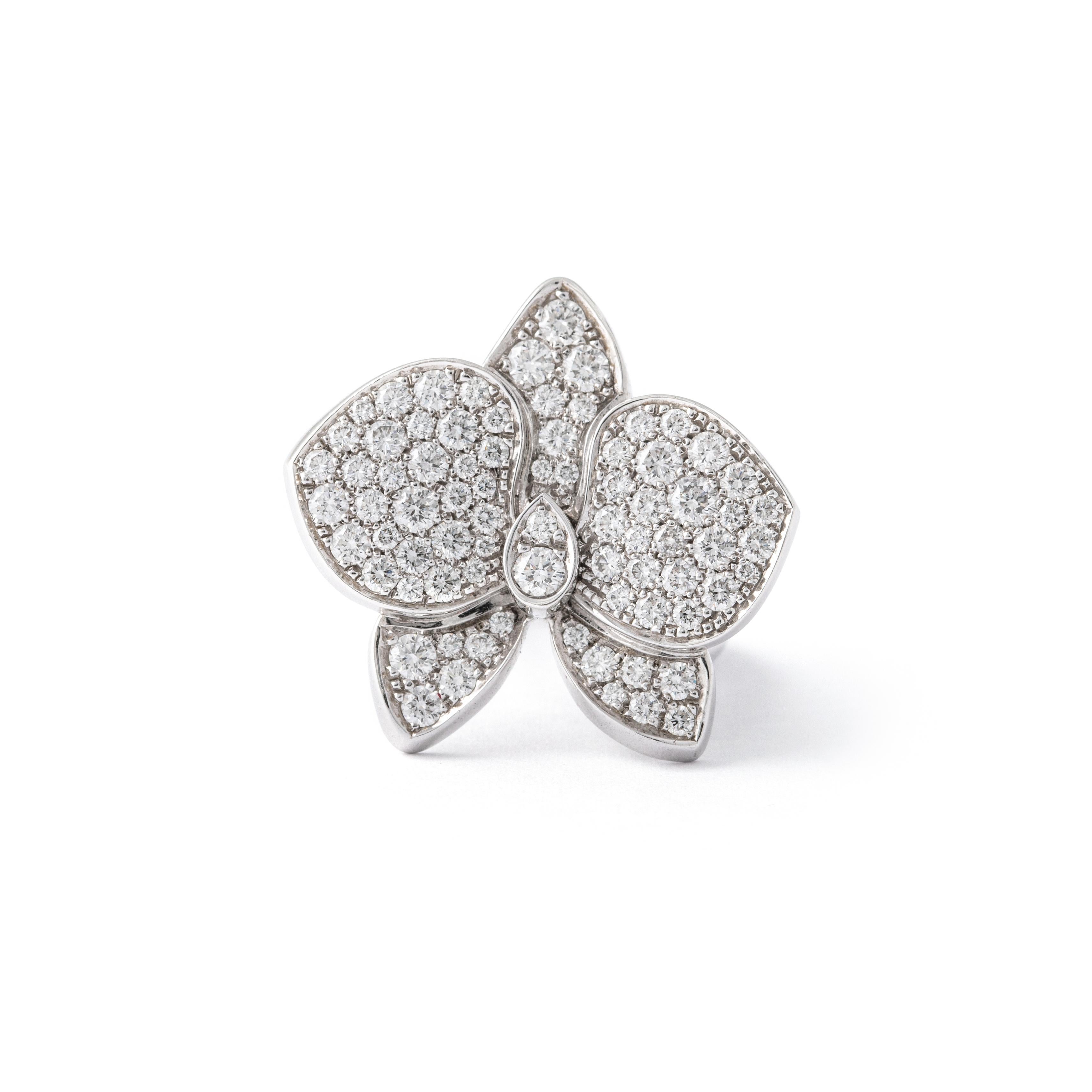 Cartier Caresse D'orchidées Orchid Flower Diamond Gold Cocktail Ring Excellent état - En vente à Geneva, CH