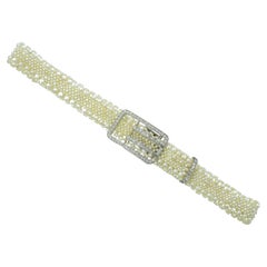 Cartier Oriental Saltwater Pearl, Platinum & Diamond Collier de Chien, 1910 circa.