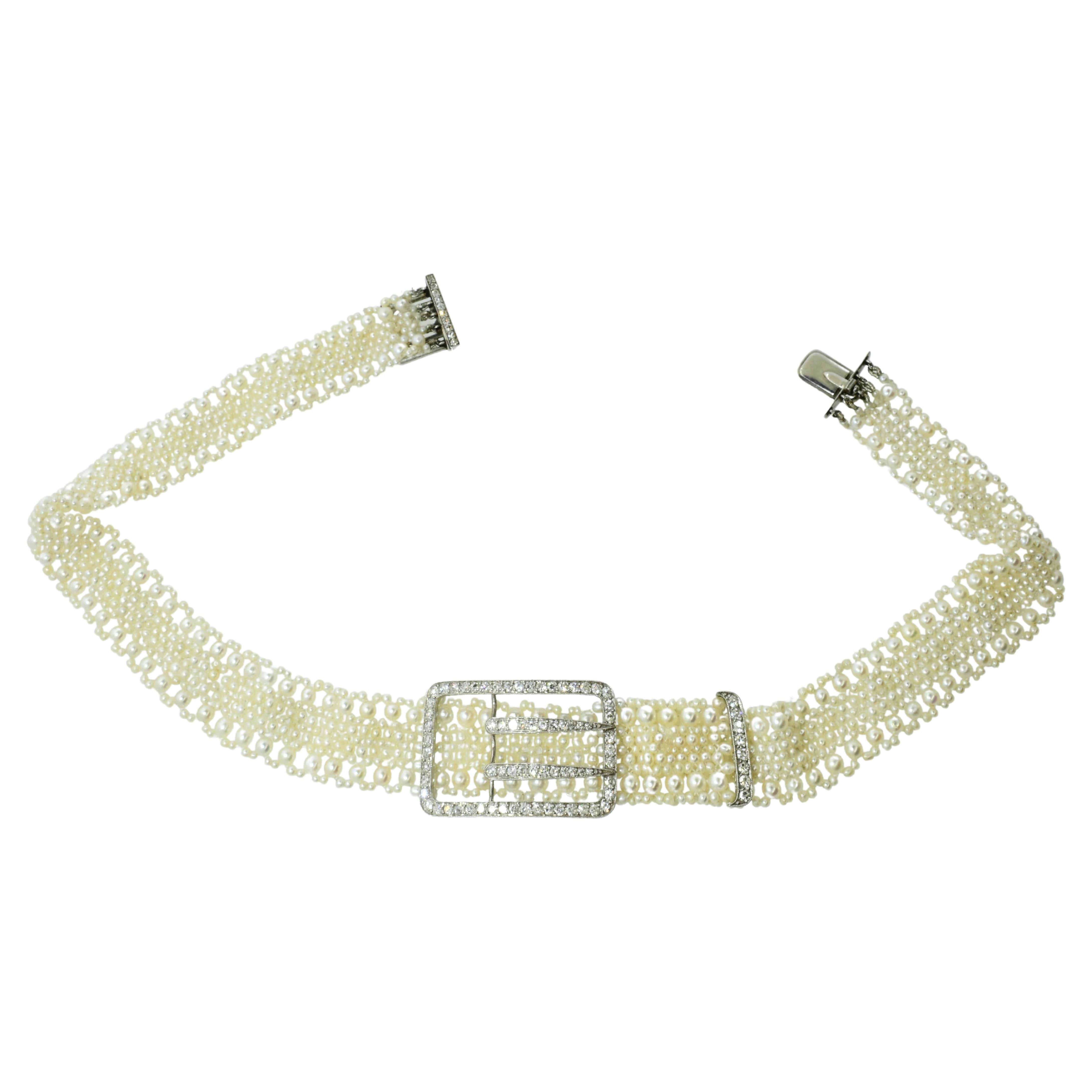 Collier de Chien de Cartier Oriental Saltwater Pearl, platine et diamants, vers 1910 en vente