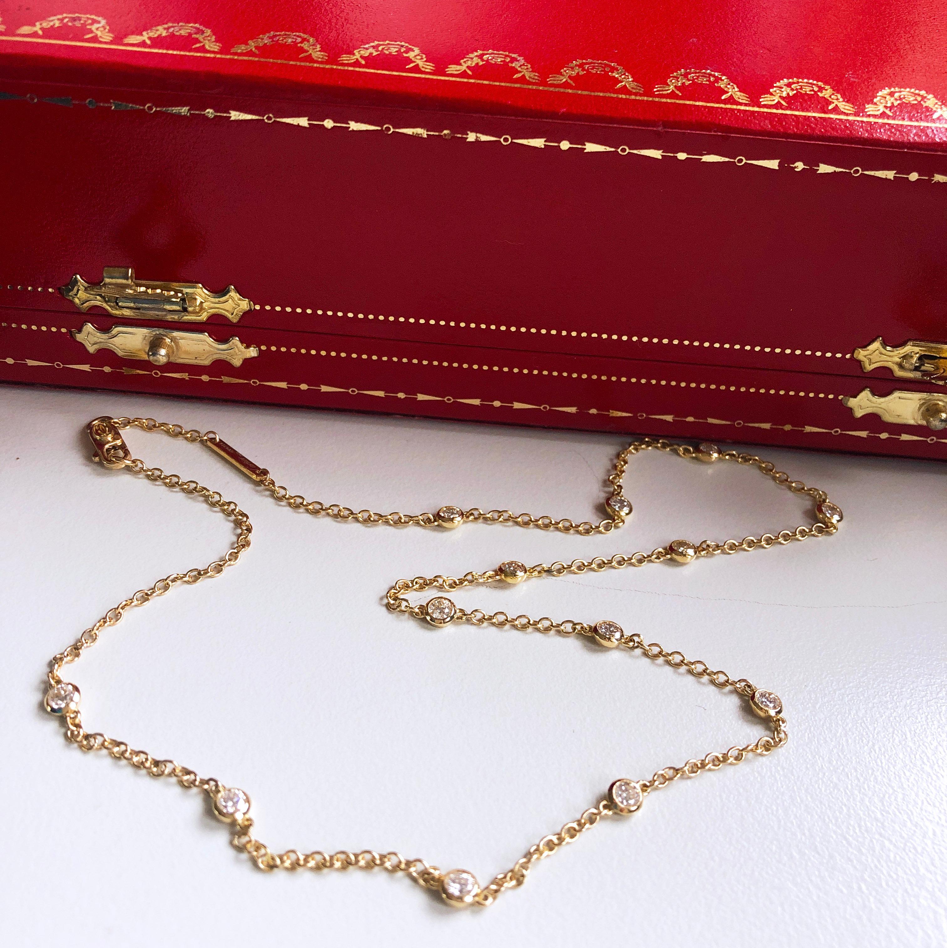 Cartier Original 1985 13 Diamonds by the Yard 18 Karat Yellow Gold Necklace In Excellent Condition In Valenza, IT