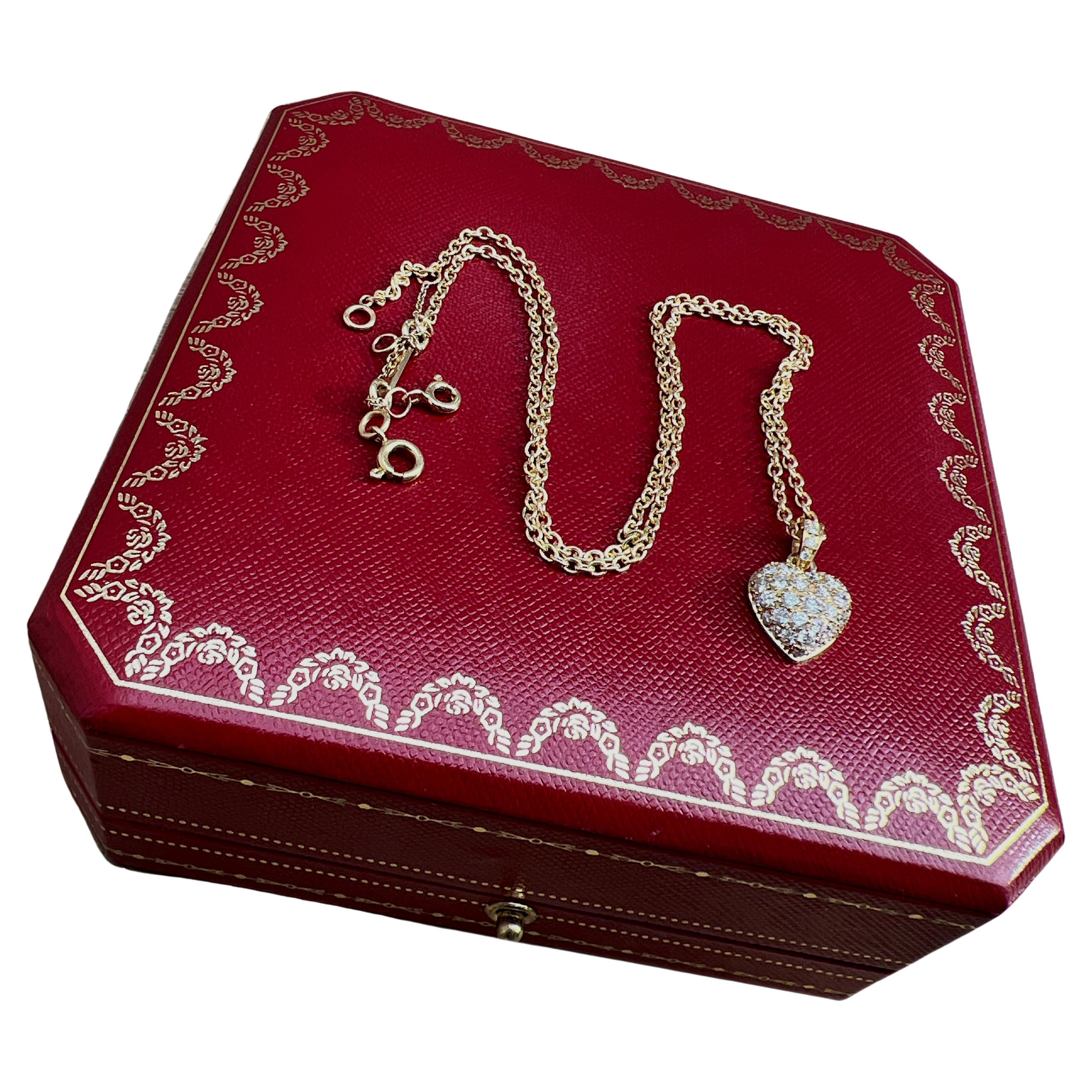Cartier Original 1990 White Diamond 18 Karat Yellow Gold Heart Pendant Necklace 3