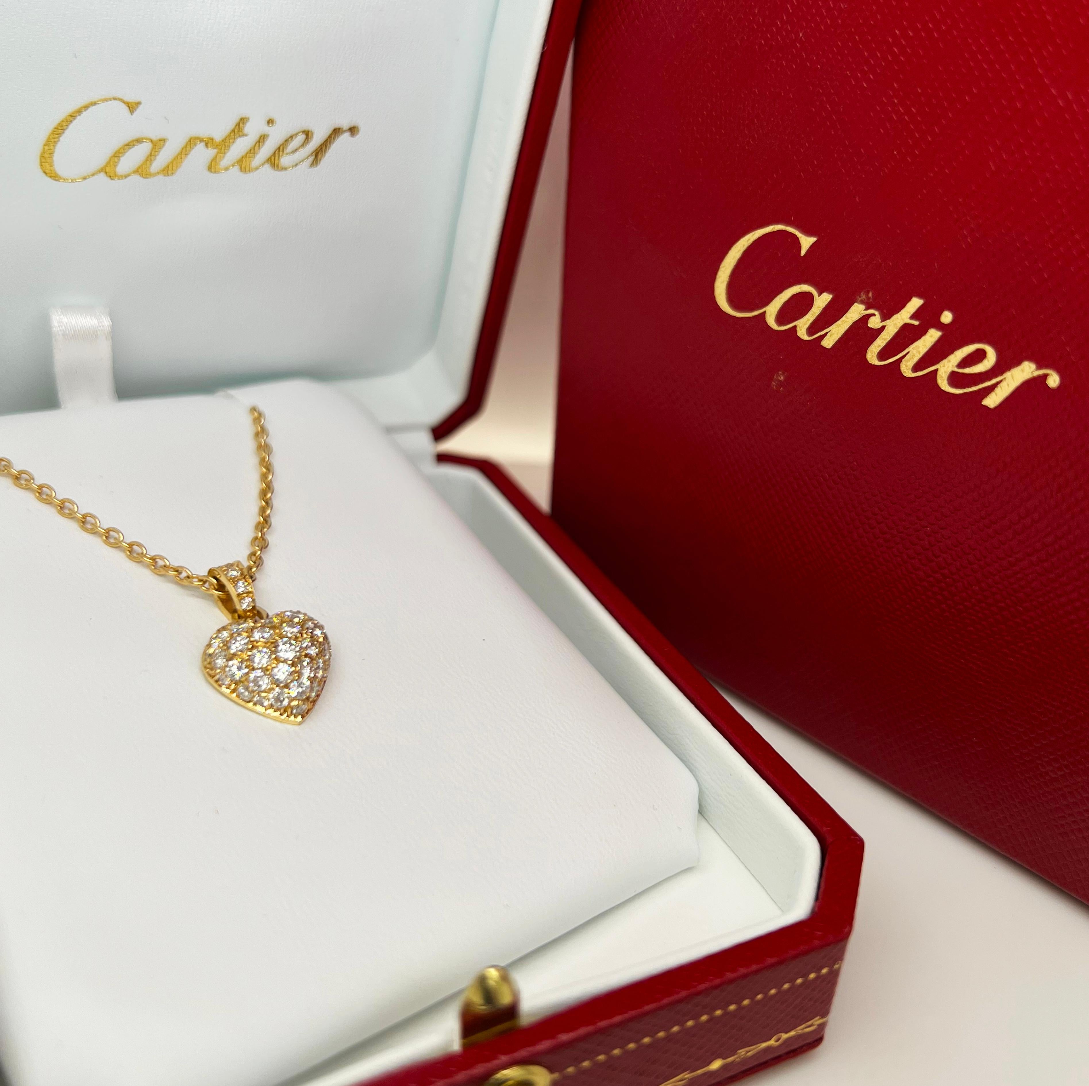 Cartier Original 1990 White Diamond 18 Karat Yellow Gold Heart Pendant Necklace 4