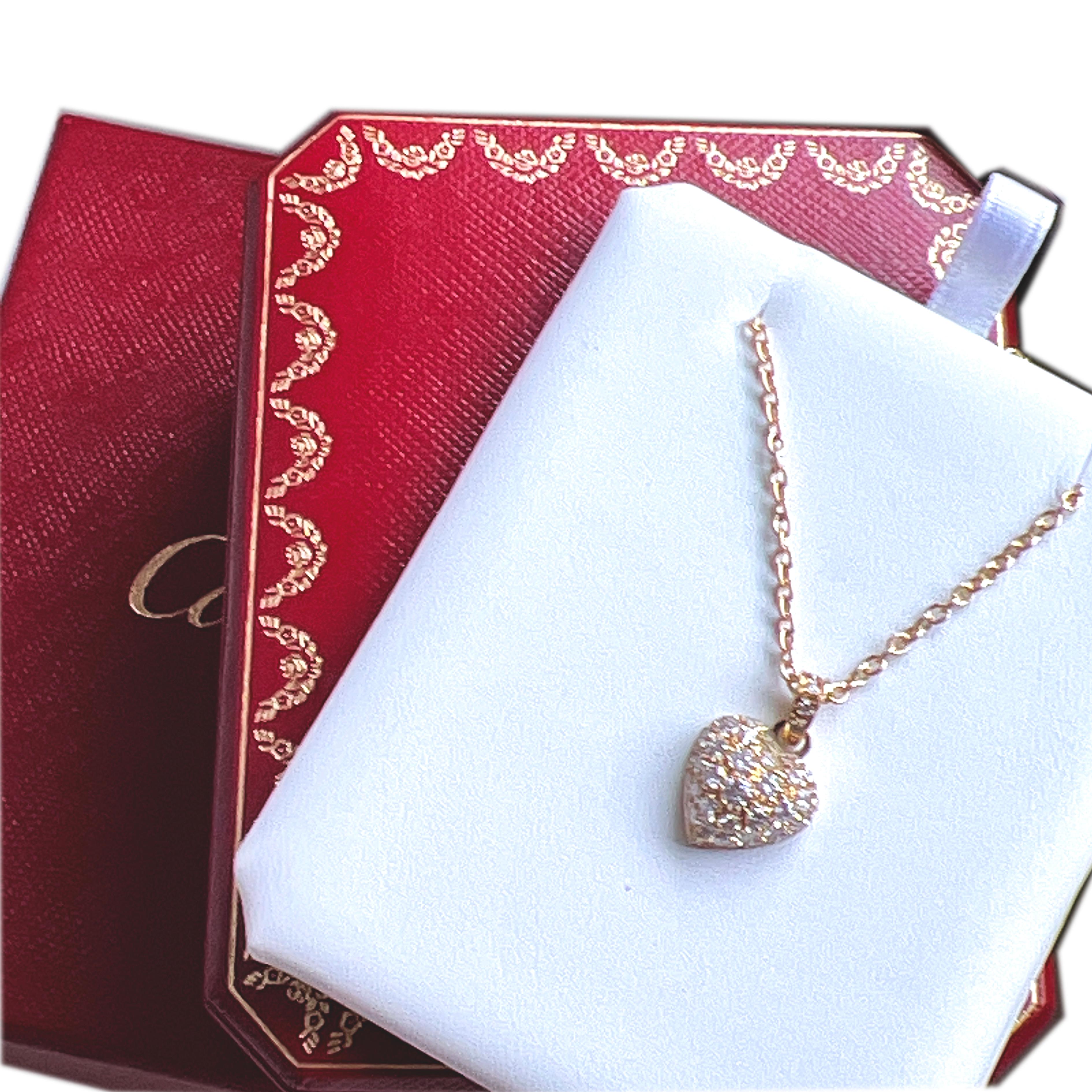 Cartier Original 1990 White Diamond 18 Karat Yellow Gold Heart Pendant Necklace 9