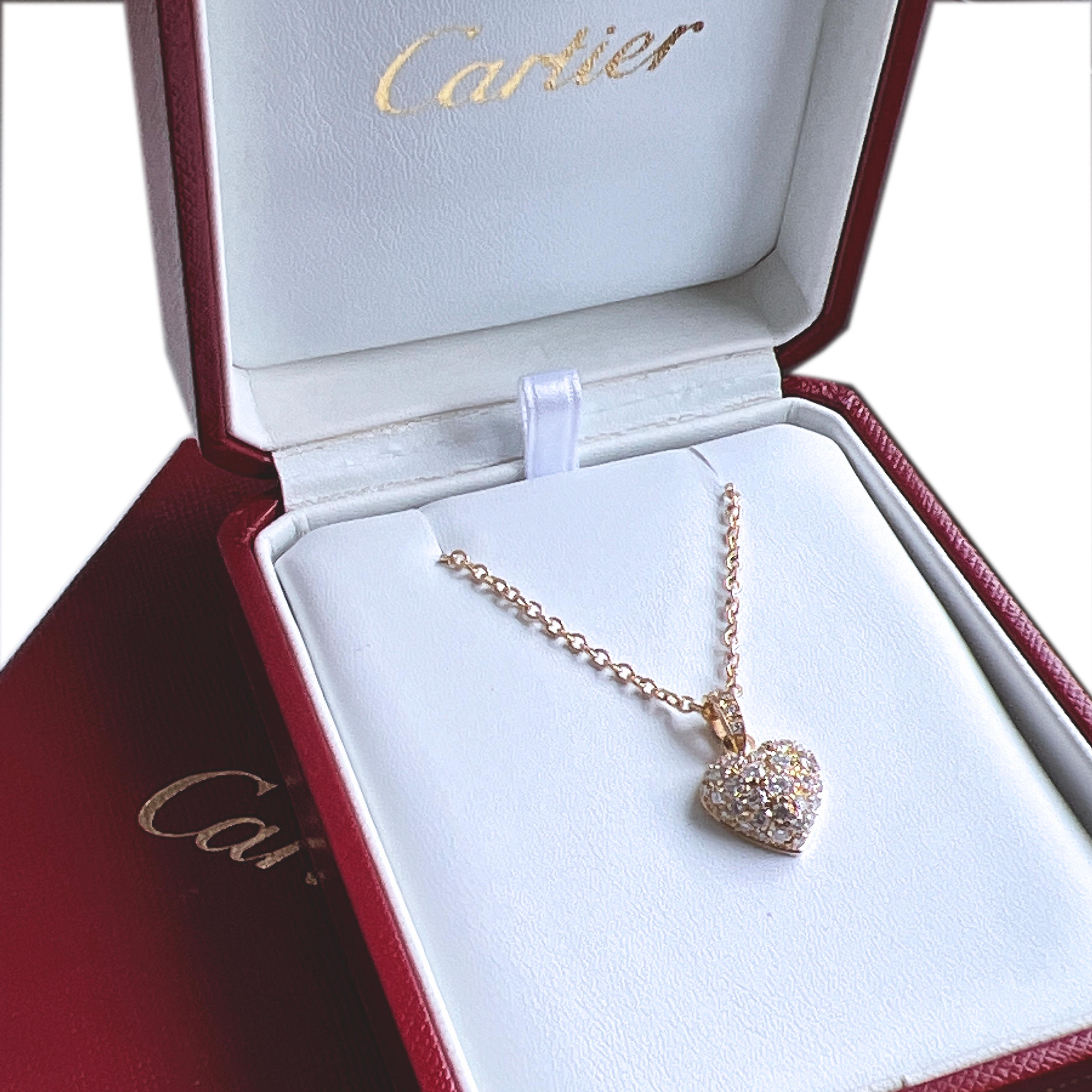 Cartier Original 1990 White Diamond 18 Karat Yellow Gold Heart Pendant Necklace 10