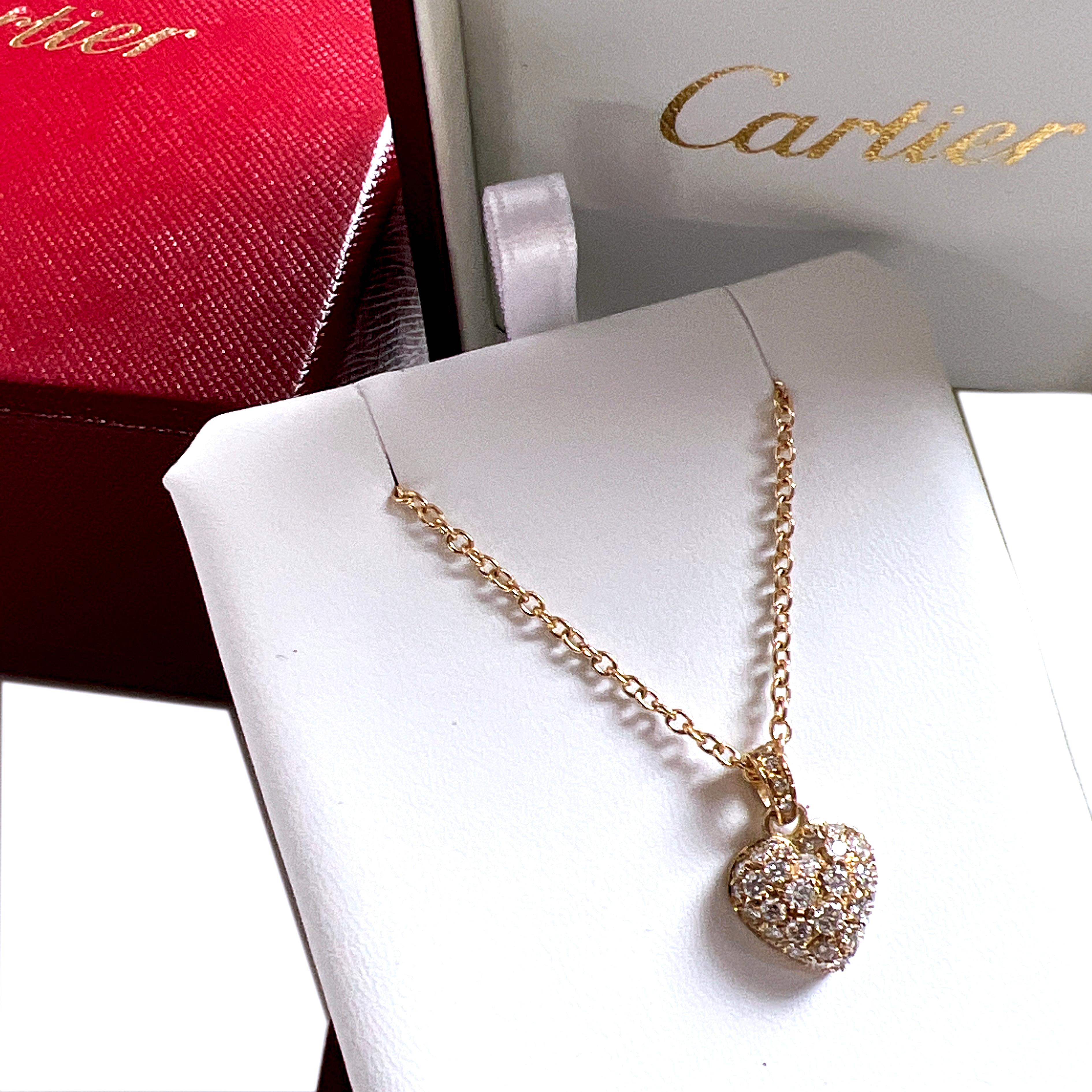 Cartier Original 1990 White Diamond 18 Karat Yellow Gold Heart Pendant Necklace 11