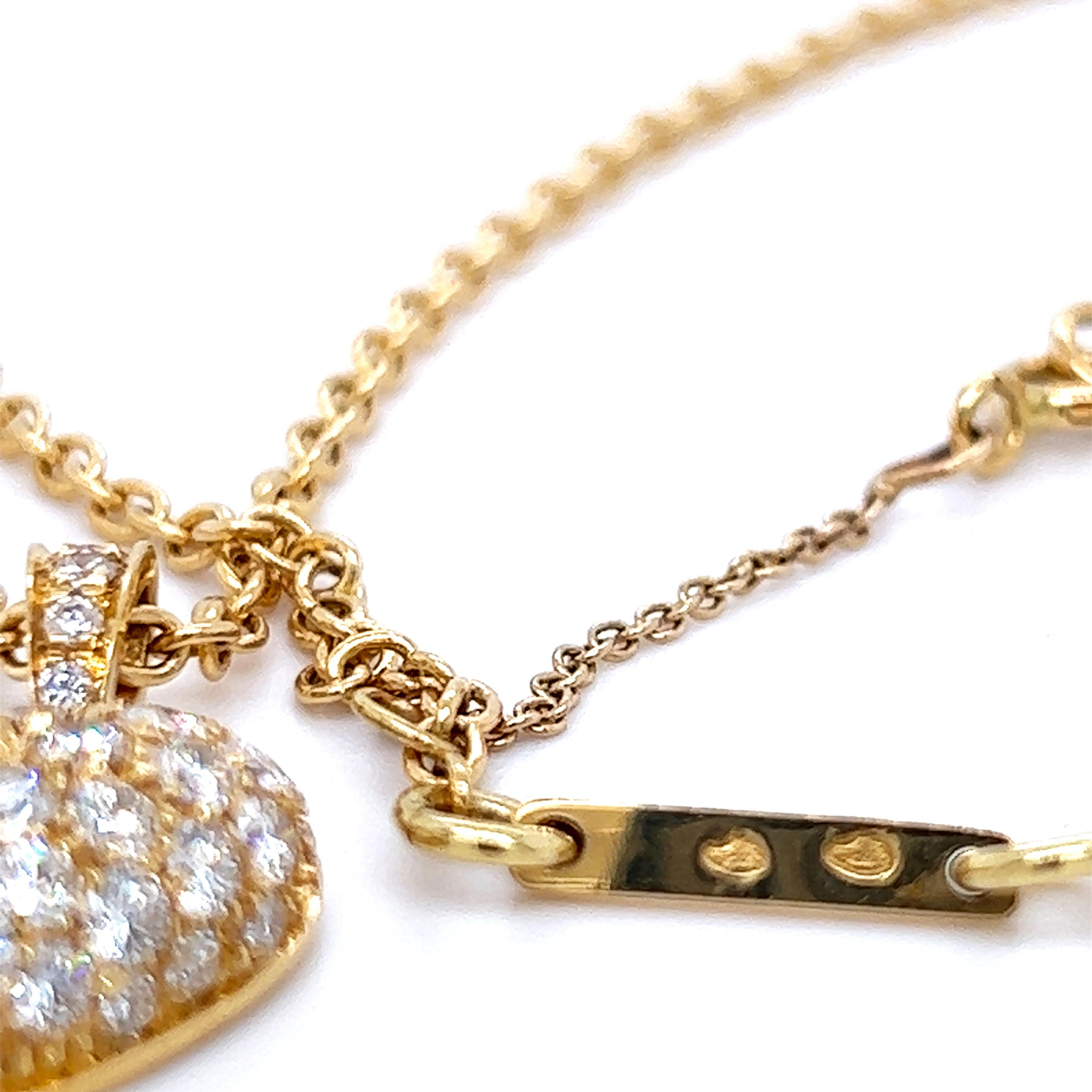 Cartier Original 1990 White Diamond 18 Karat Yellow Gold Heart Pendant Necklace In Excellent Condition In Valenza, IT