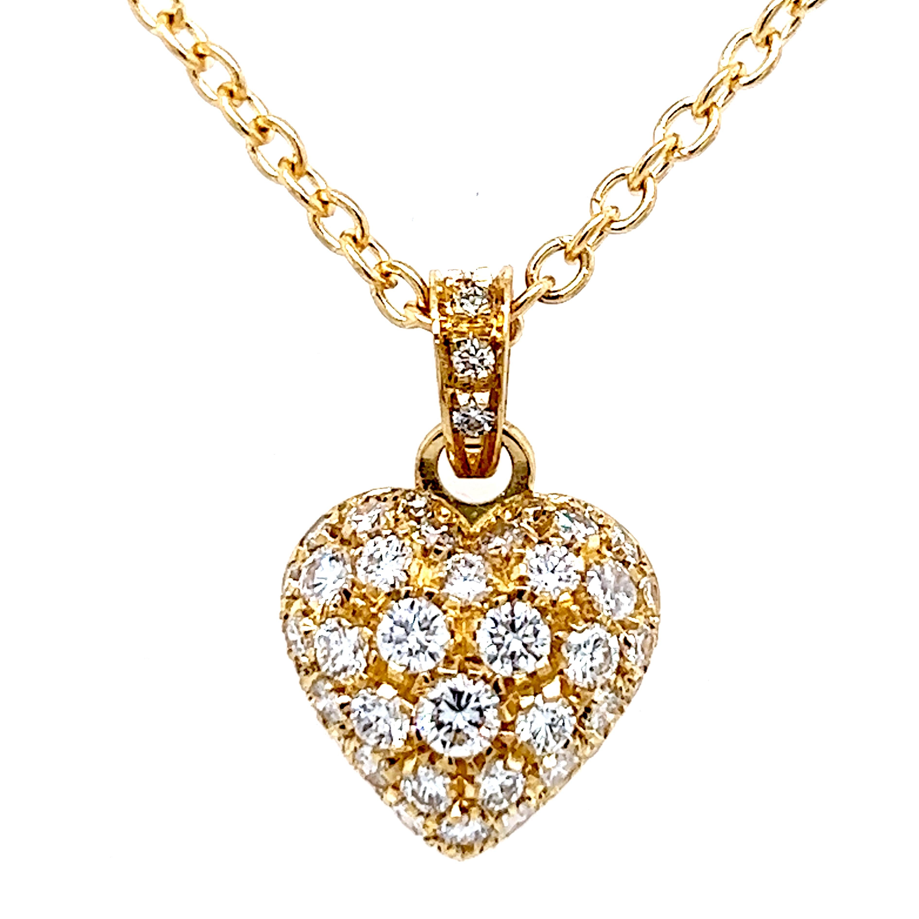 Contemporain Cartier, collier à pendentif cœur original en or jaune 18 carats et diamants blancs, 1990