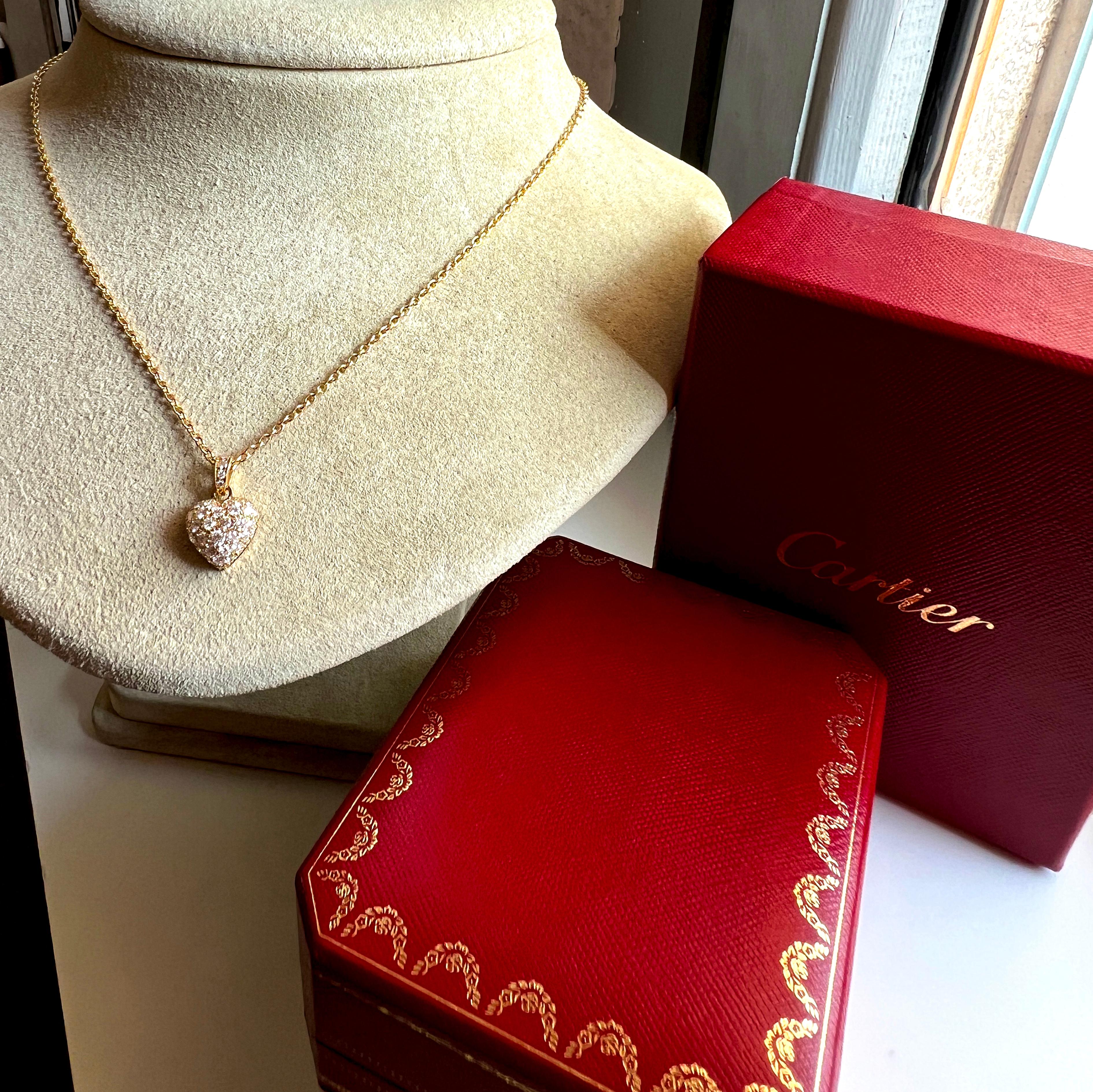 Women's Cartier Original 1990 White Diamond 18 Karat Yellow Gold Heart Pendant Necklace