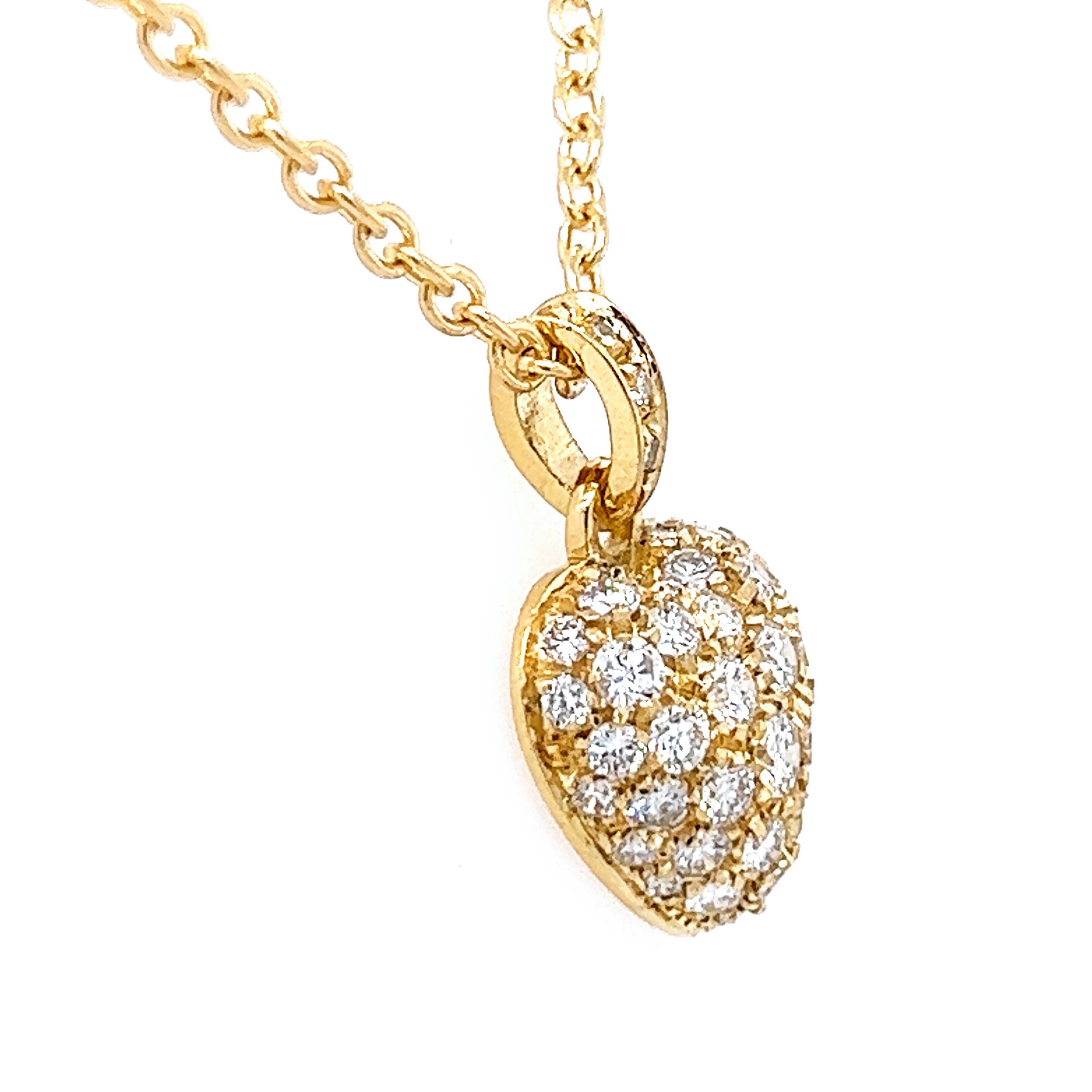 Taille brillant Cartier, collier à pendentif cœur original en or jaune 18 carats et diamants blancs, 1990