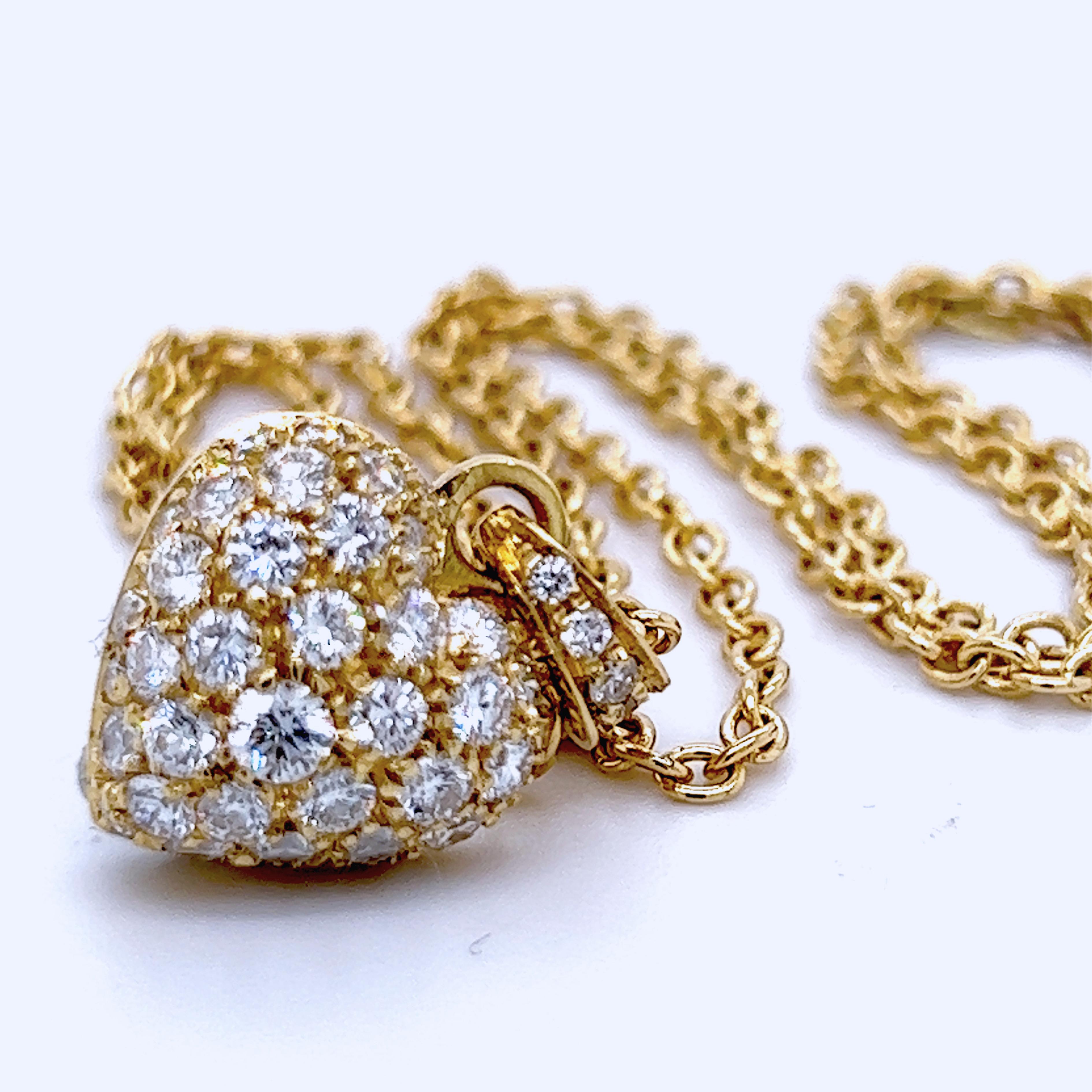 Cartier Original 1990 White Diamond 18 Karat Yellow Gold Heart Pendant Necklace 1