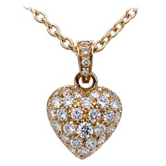 Retro Cartier Original 1990 White Diamond 18 Karat Yellow Gold Heart Pendant Necklace