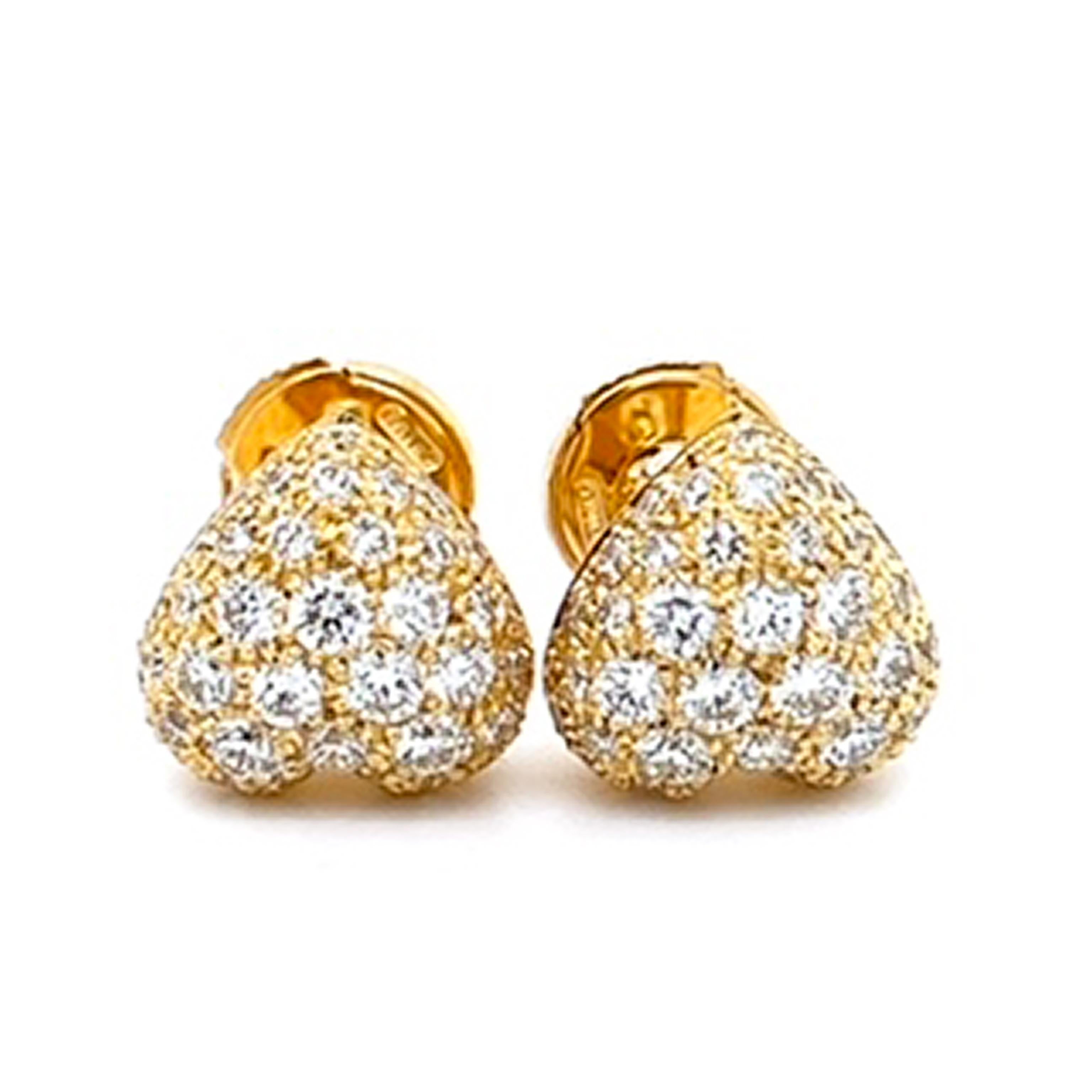 Cartier Original 1990 White Diamond 18 Karat Yellow Gold Heart Shaped Earrings 1