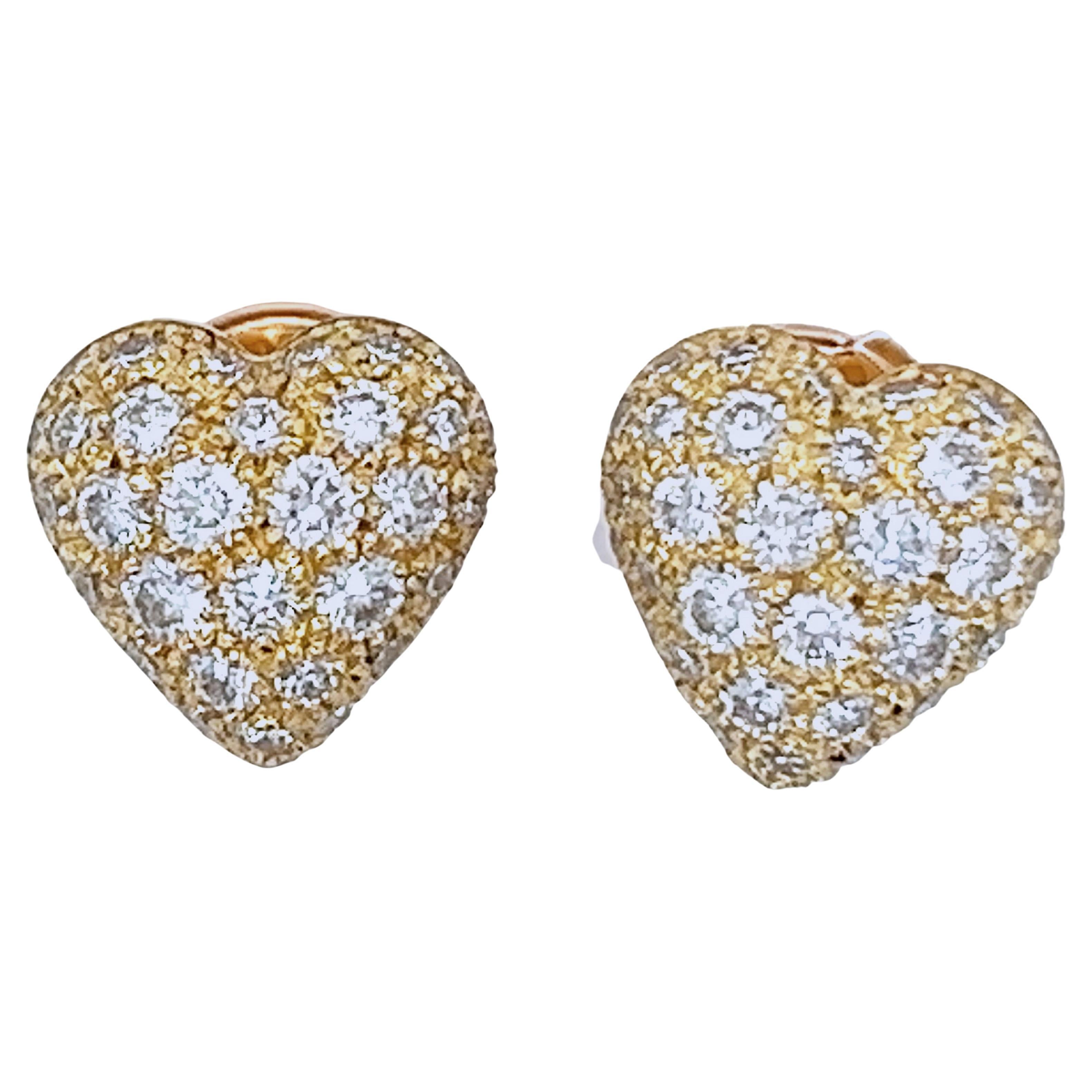Cartier Original 1990 White Diamond 18 Karat Yellow Gold Heart Shaped Earrings