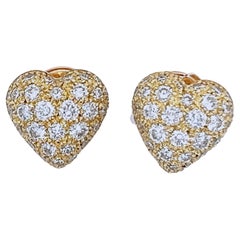 Cartier Original 1990 White Diamond 18 Karat Yellow Gold Heart Shaped Earrings