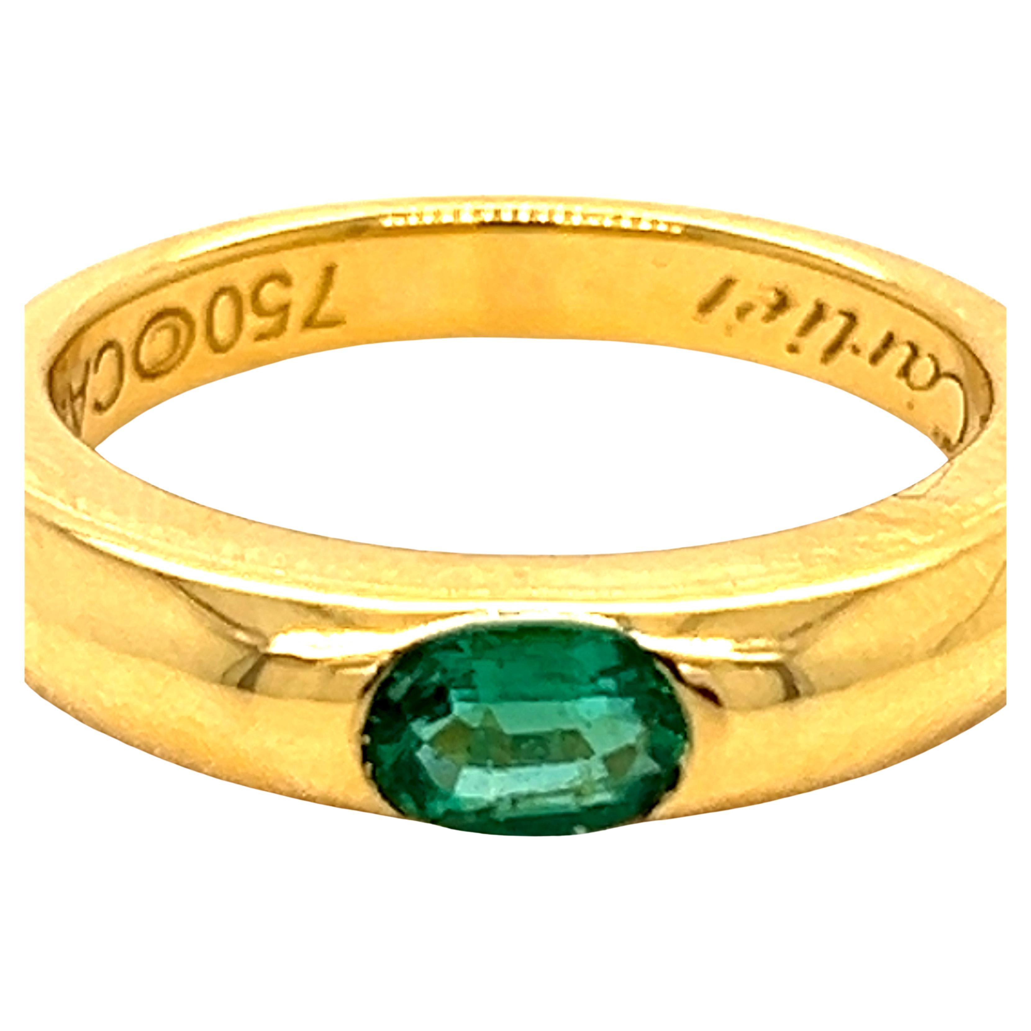 Original 1992, Cartier Oval  Natural Emerald 18Kt Yellow Gold iconic Ellipse ring, French size 54, Us Size 6,75
A very precious Cartier circa 0.50KT Top Quality Oval Natural Emerald in a simple, all time wearable 18kt yellow gold setting timeless