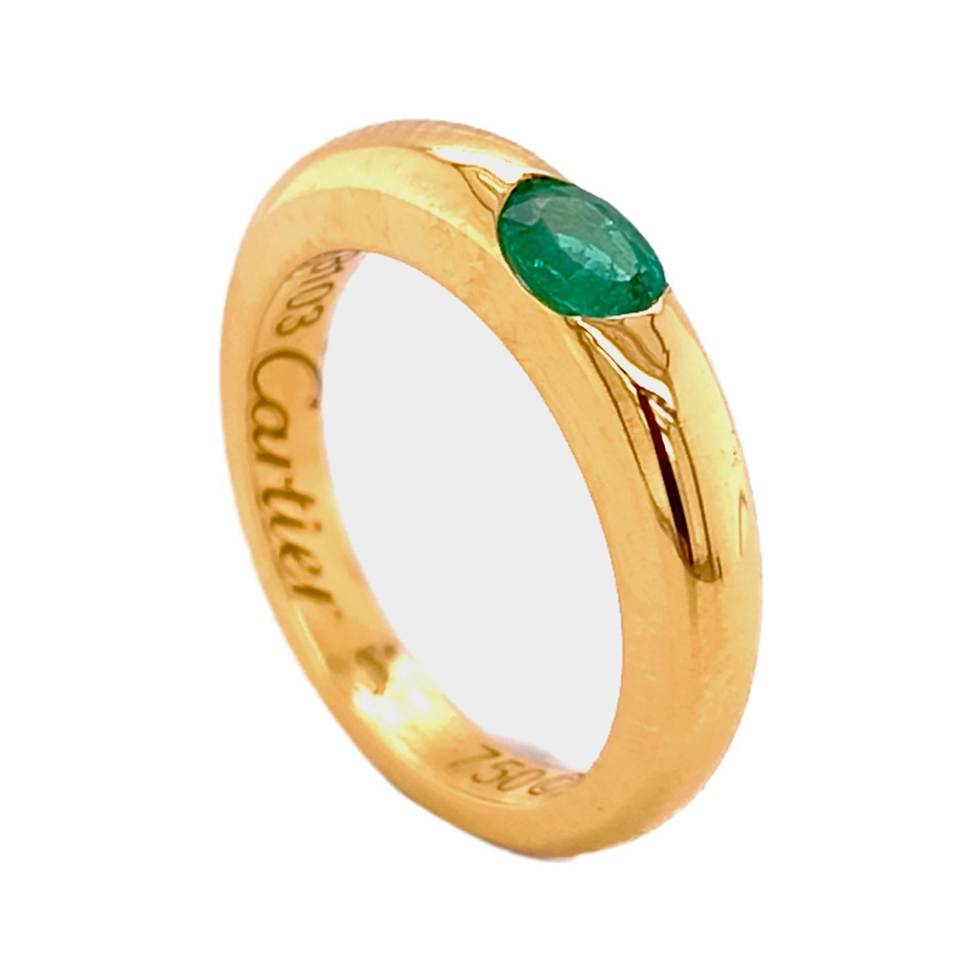 Women's Cartier Original 1992 Oval Emerald 18 Karat Yellow Gold Ellipse Ring For Sale