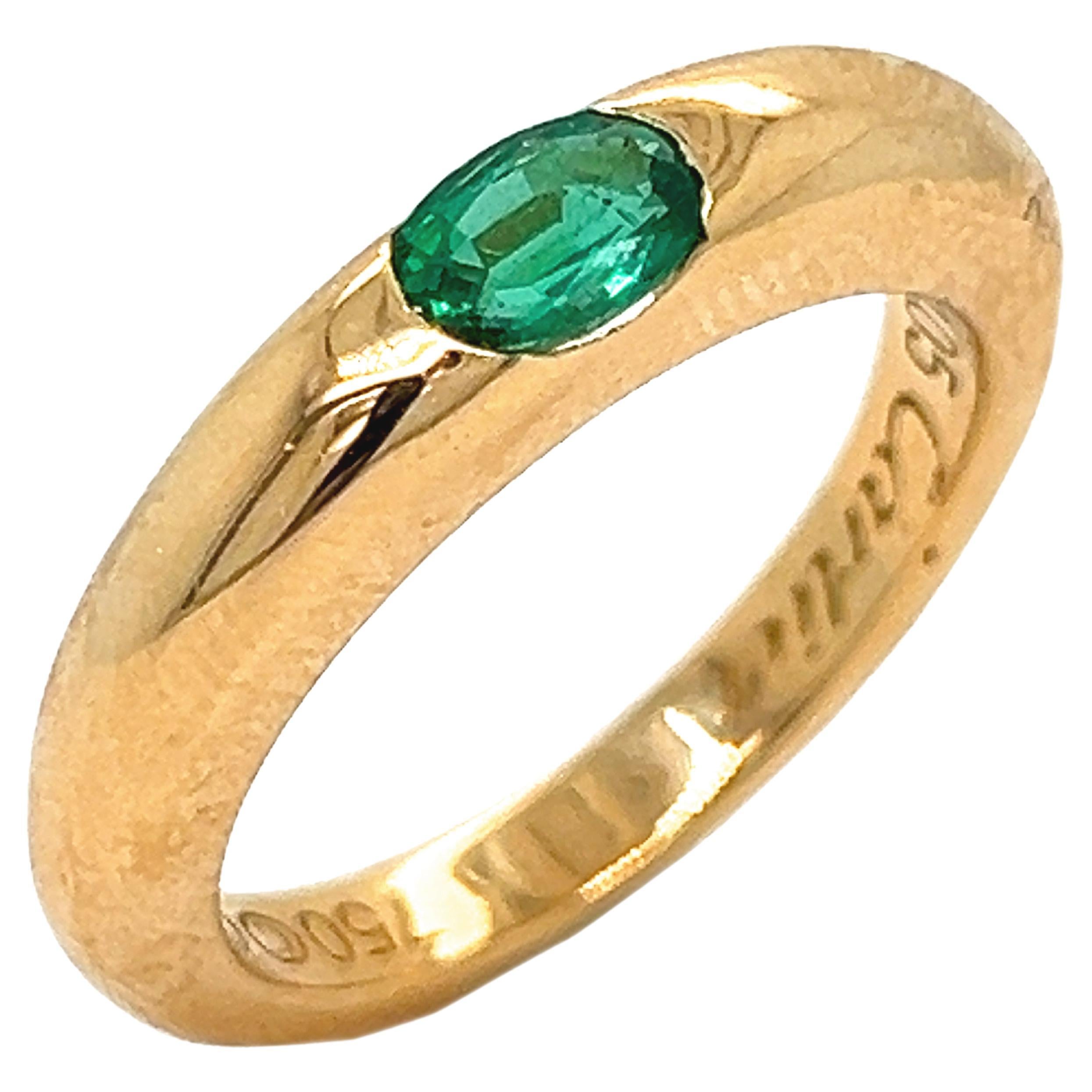 Cartier Original 1992 Oval Emerald 18 Karat Yellow Gold Ellipse Ring For Sale