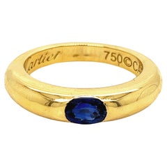 Retro Cartier Original 1992 Oval Royal Blue Sapphire 18 Karat Yellow Gold Ellipse Ring