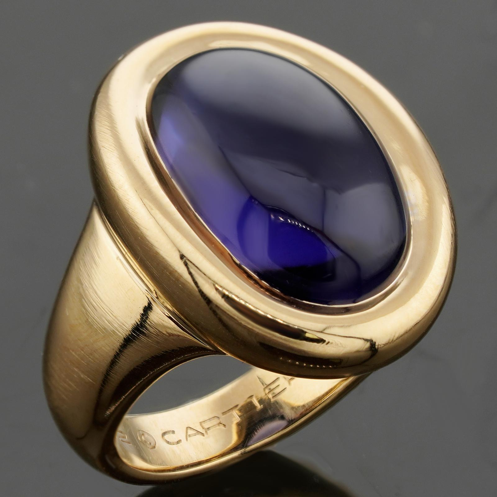 Oval Cut CARTIER Oval Iolite 18k Yellow Gold Cocktail Ring Box  For Sale