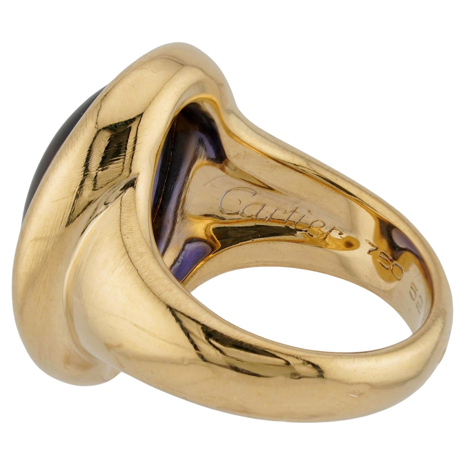 CARTIER Oval Iolite 18k Yellow Gold Cocktail Ring Box  For Sale 1