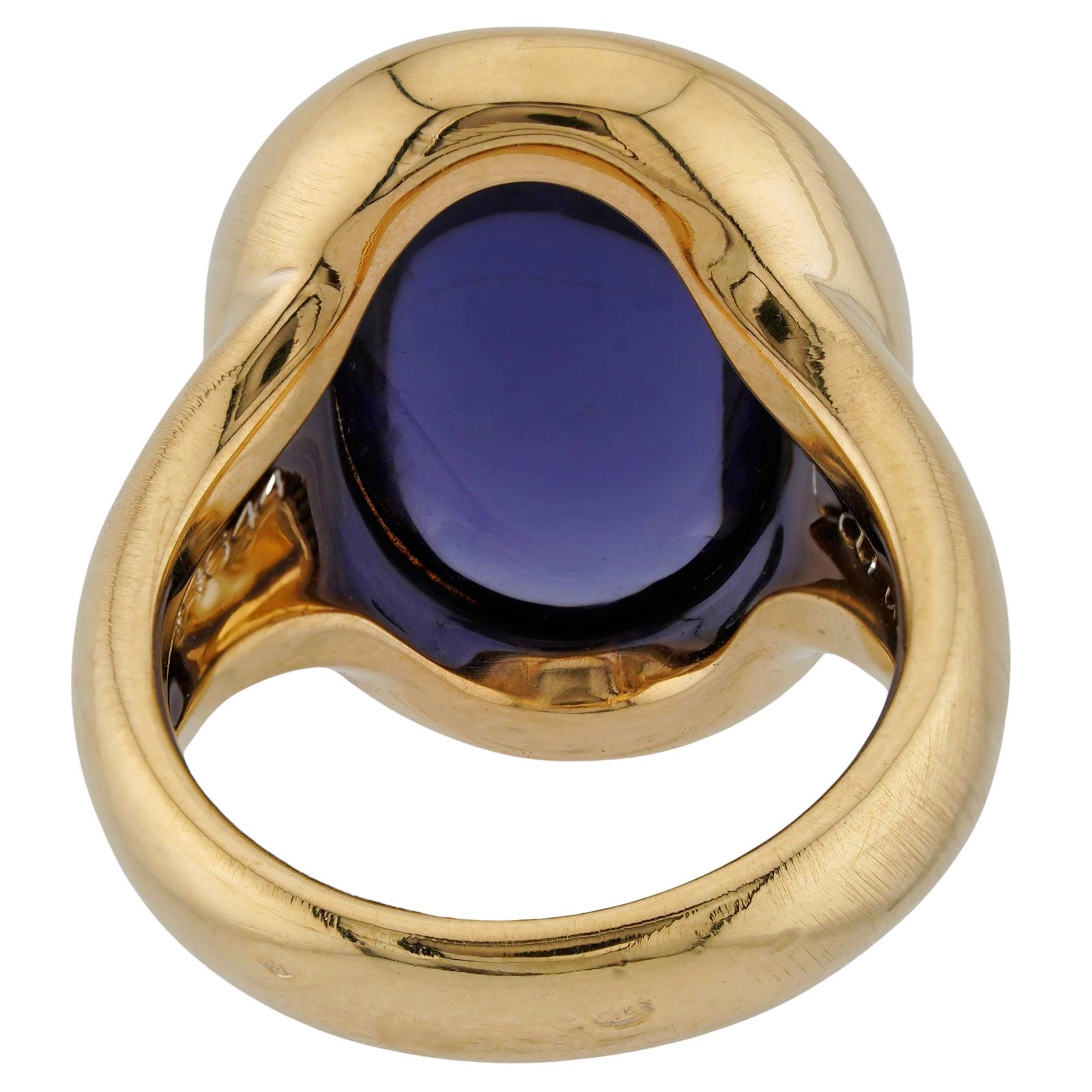 CARTIER Oval Iolite 18k Yellow Gold Cocktail Ring Box  For Sale 2