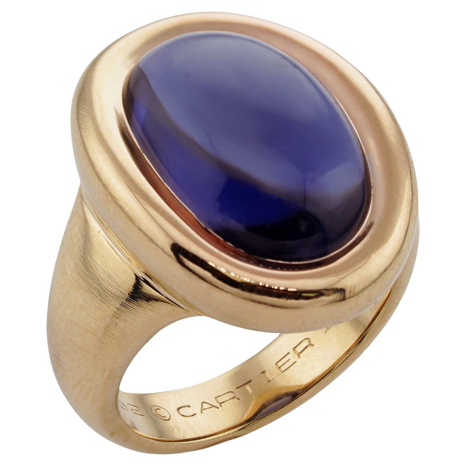 CARTIER Oval Iolite 18k Yellow Gold Cocktail Ring Box  For Sale