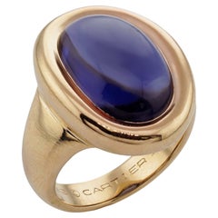 Retro CARTIER Oval Iolite 18k Yellow Gold Cocktail Ring Box 