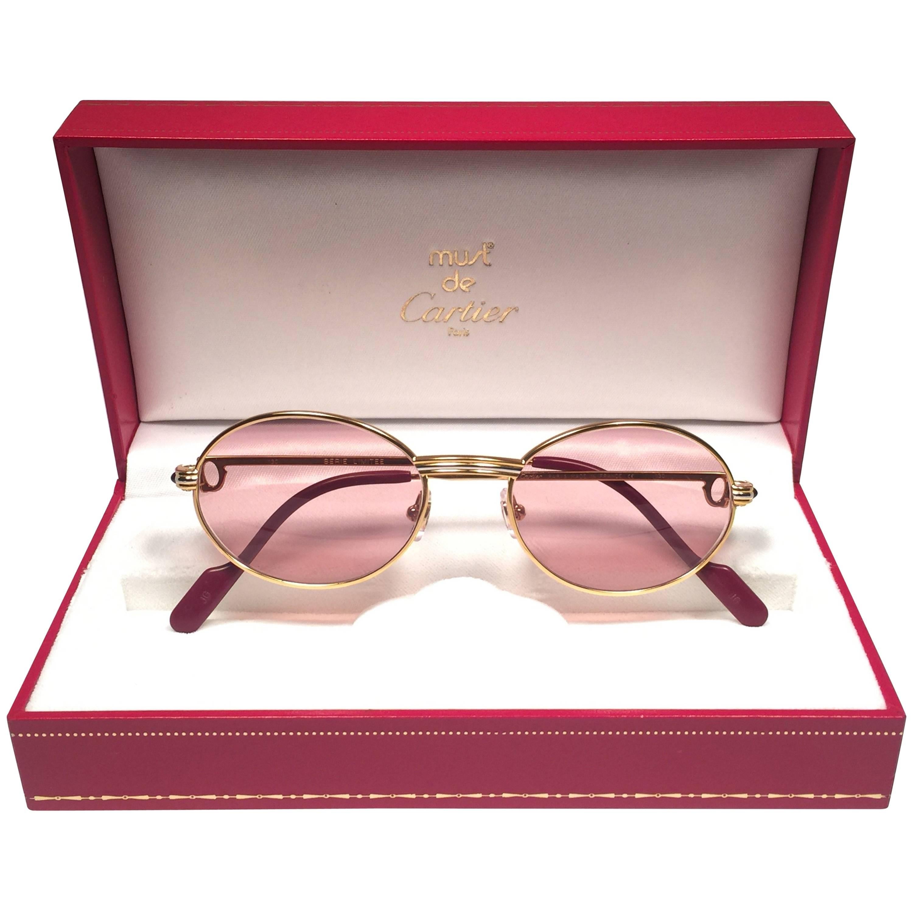 Cartier Oval St Honore Limited Series Ruby 49mm 18k Plated Sunglasses France For Sale