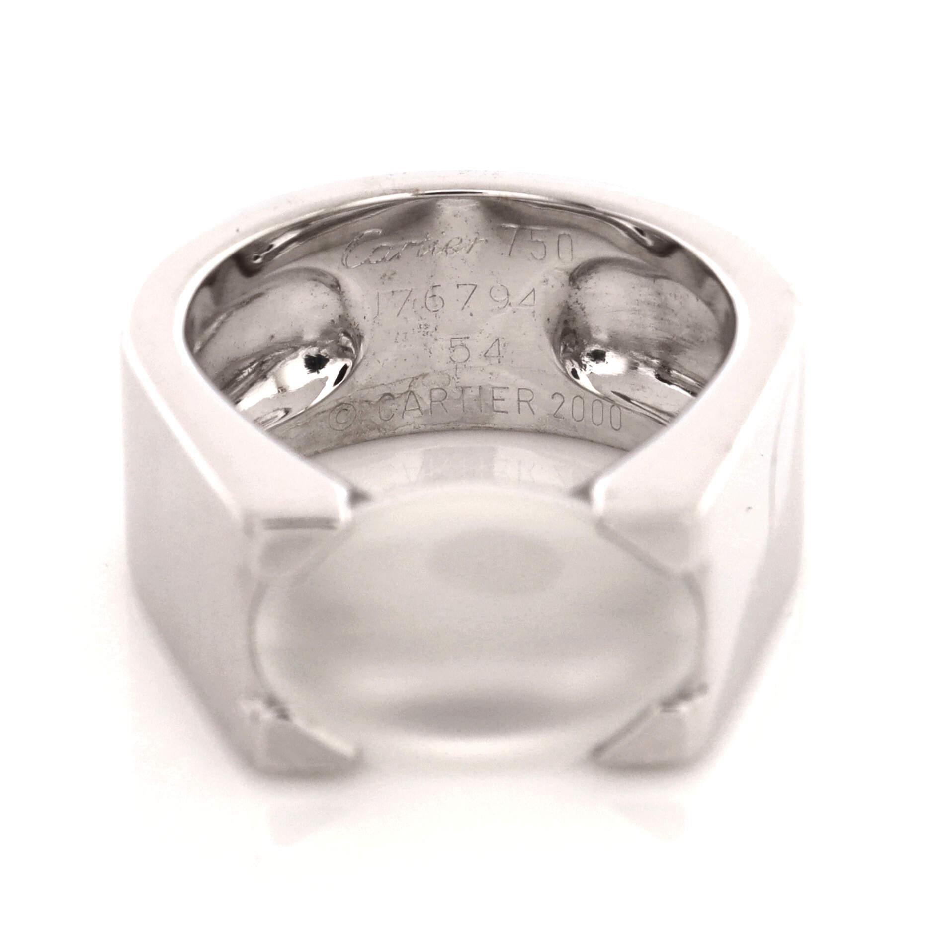 Cartier Oval Tank Ring 18k White Gold with Moonstone In Good Condition In New York, NY