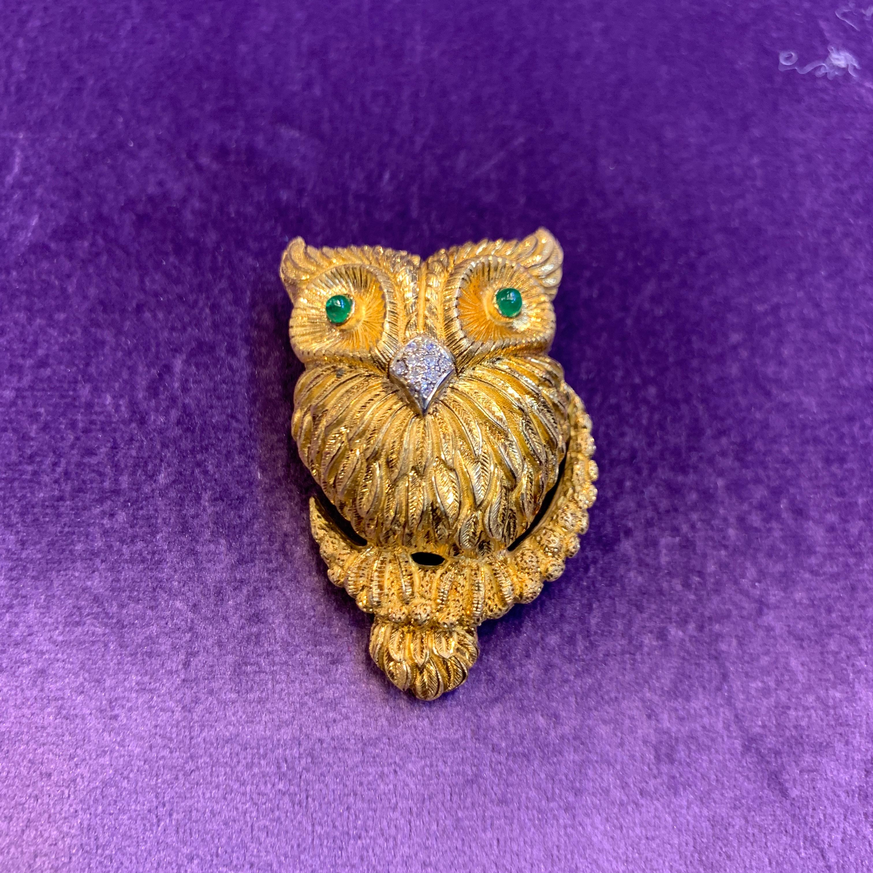 Round Cut Cartier Owl Brooch