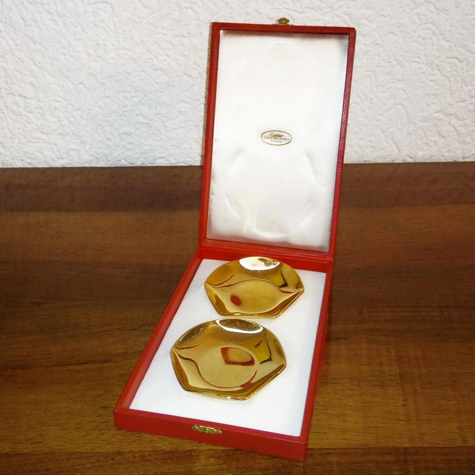 Modern Gilt Metal Pair of Coupes in Original Box, by Cartier