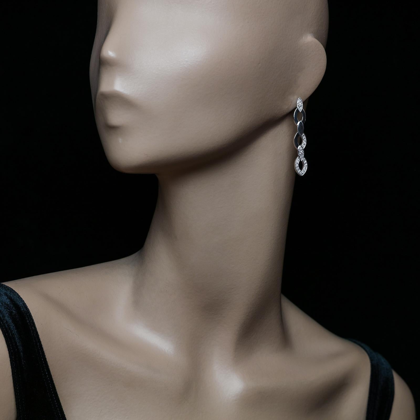 Round Cut Cartier, Pair of 'Diadea' Diamond and 18 Carat White Gold Drop Earrings