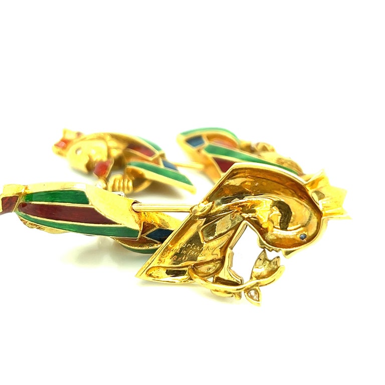 Cartier Pair of Gold Enamel Diamond Queen Jabots For Sale at 1stDibs