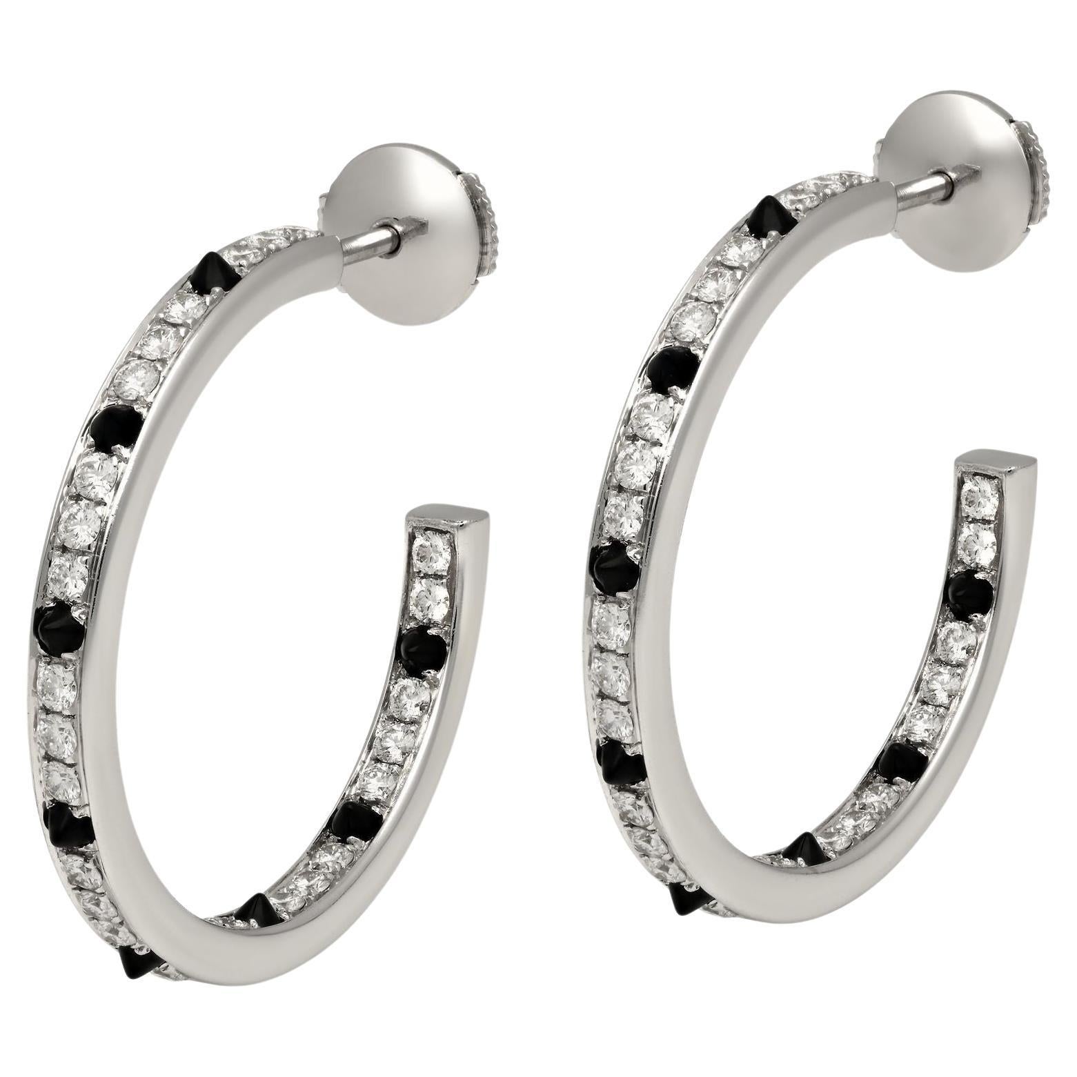 Cartier Pair of 'Panthère de Cartier' Diamond and Onyx Hoop Earrings Ca. 1990's