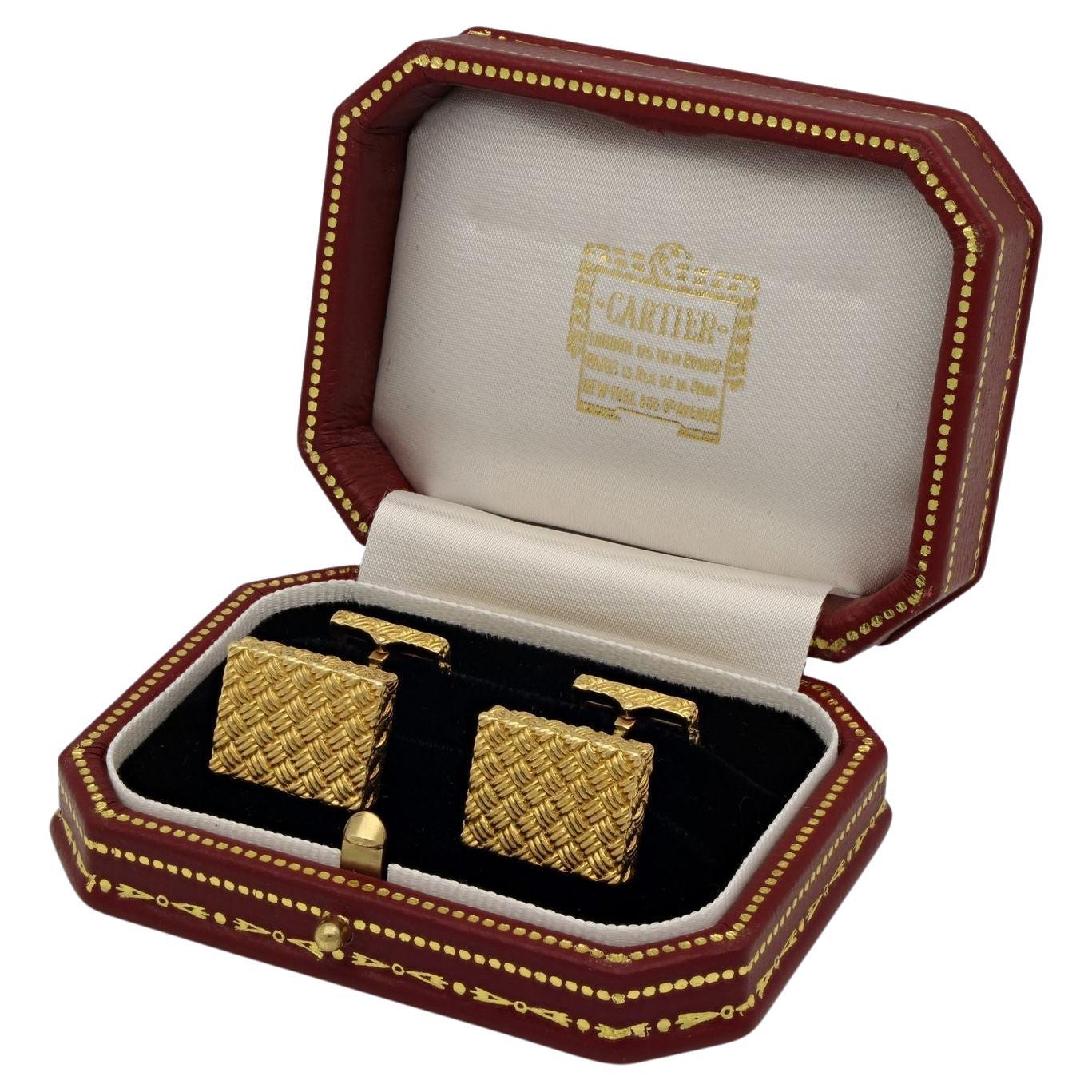 Cartier Pair of Vintage 18 Carat Gold Basket Weave Cufflinks, circa 1960s  For Sale at 1stDibs | cartier cufflinks gold, .31 on a ruler, cartier  cufflink box