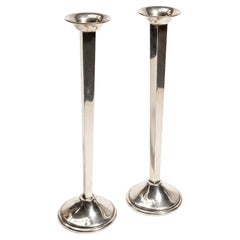 Cartier Pair of Weighted Sterling Silver Bud Vases, Height 5 3/8"