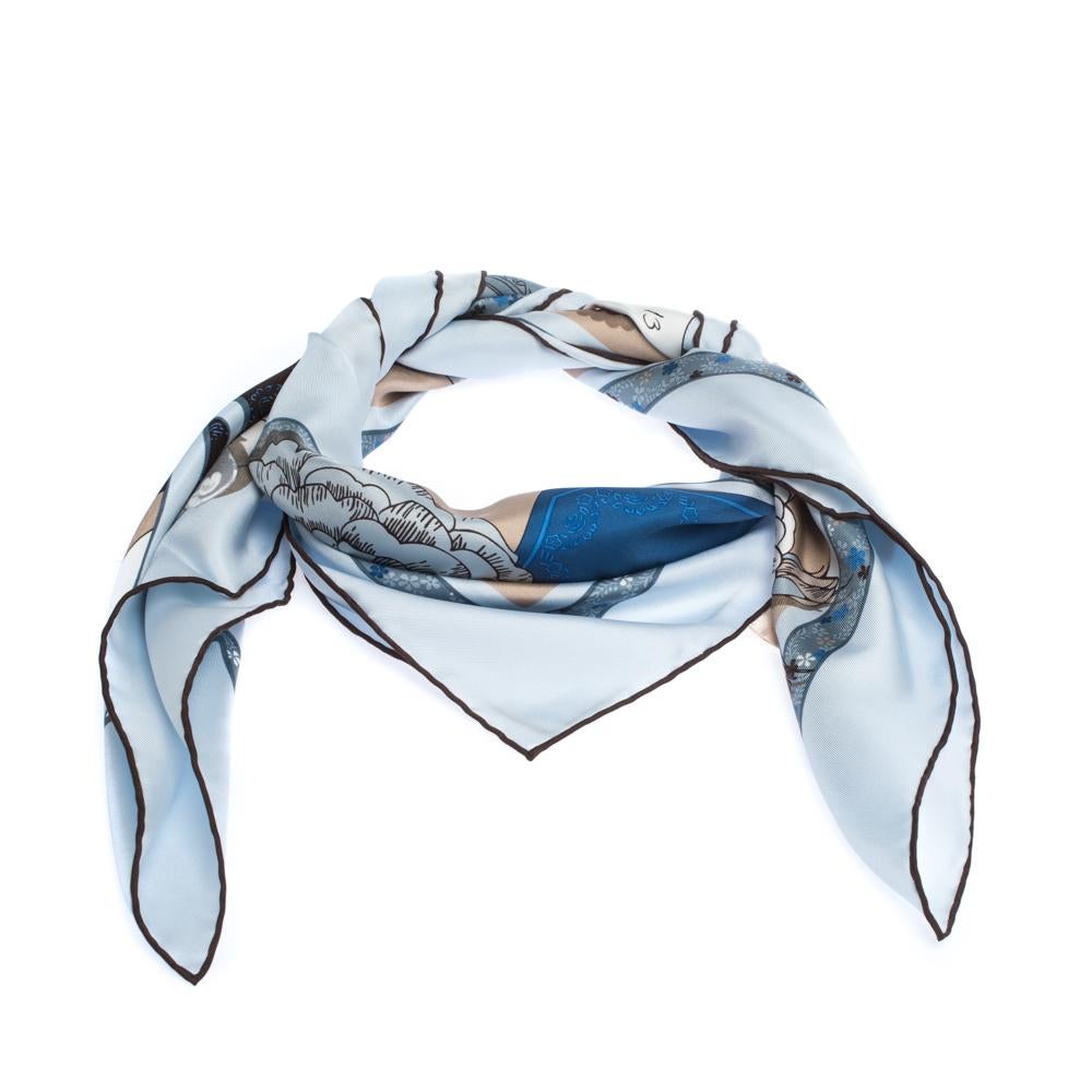 Smartly made from silk, this Cartier scarf features an amazing print all over in the shades of blue. It is finished with hemmed edges. Make this gorgeous scarf yours today, and flaunt it like a fashionista!

Includes:Original Box