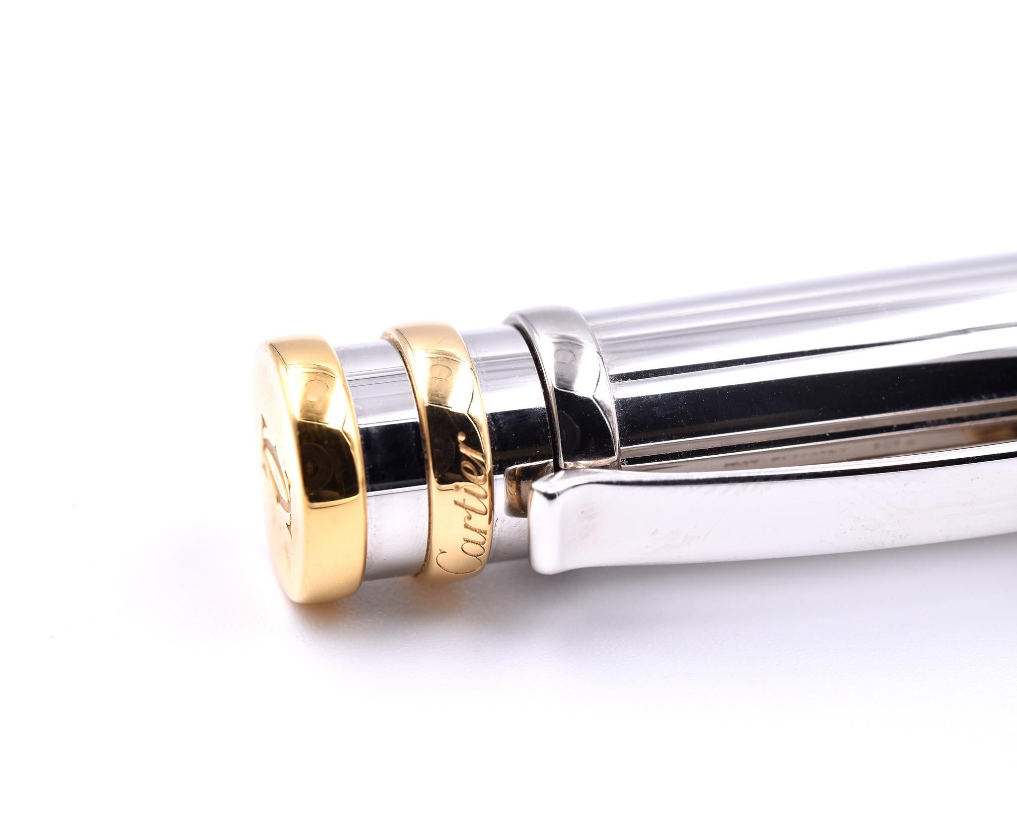 Designer: Cartier
Material: Palladium
Dimensions: pen measures 5” in length
Weight: 38.32 grams
Serial: 006XXX

Comes with official box.
