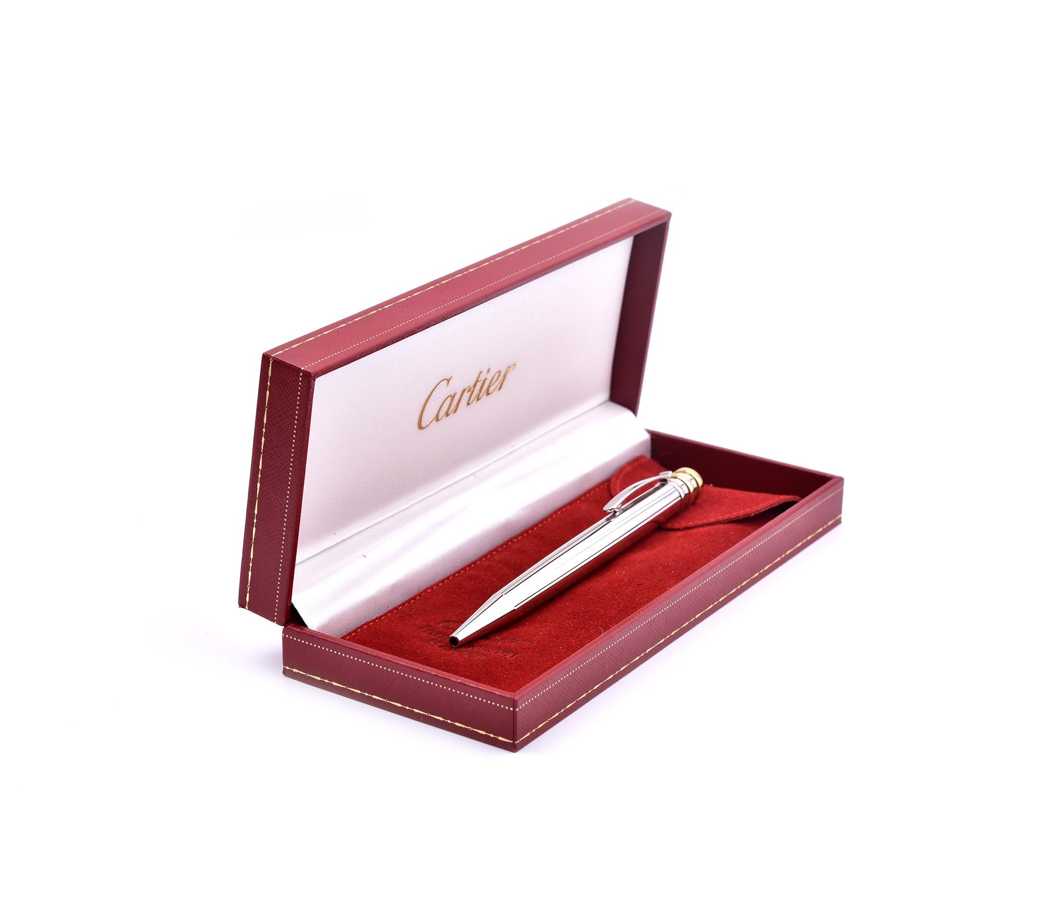 Cartier Palladium and Gold tone Ballpoint Ink Pen In Excellent Condition For Sale In Scottsdale, AZ
