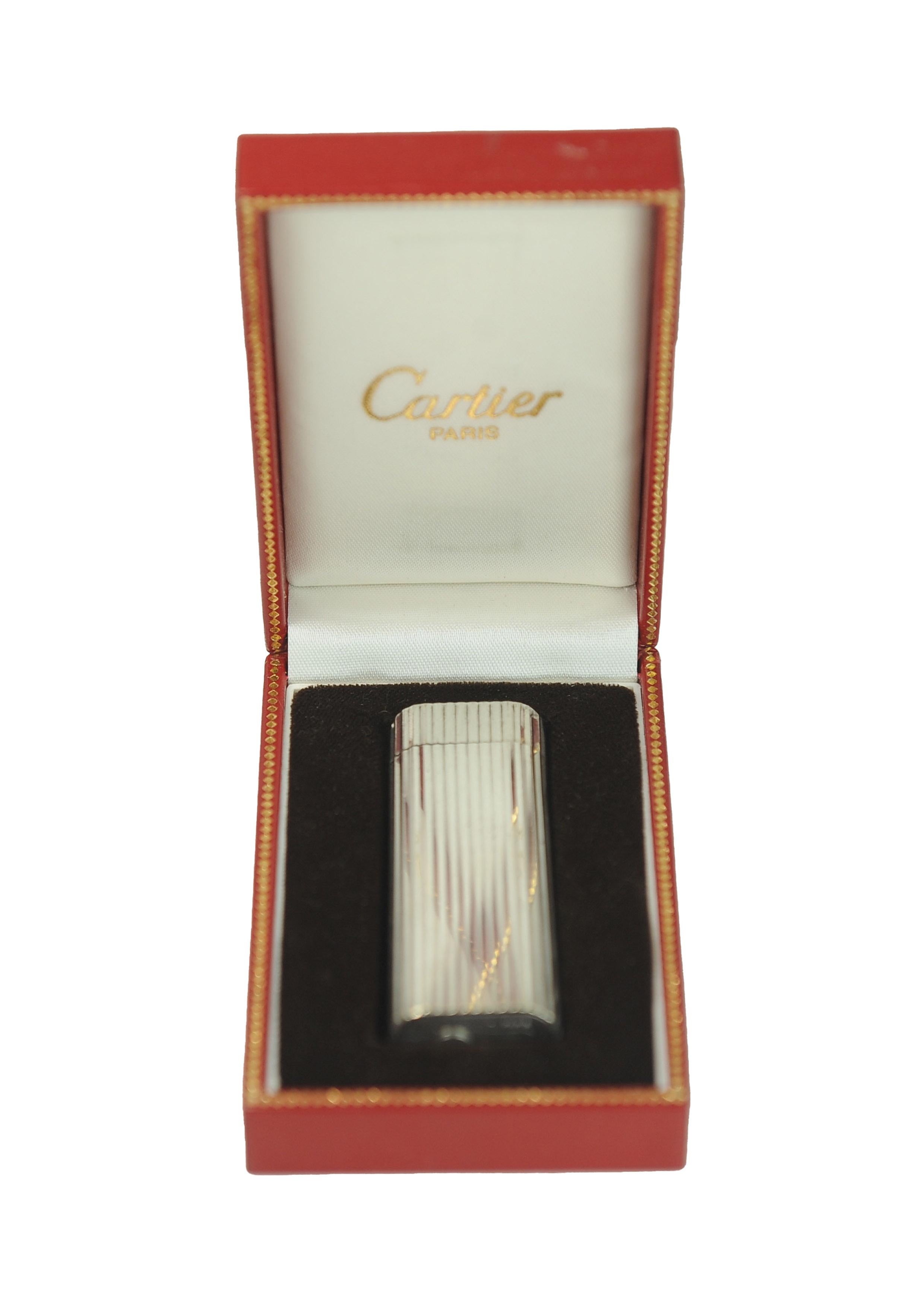 Accendino Cartier Palladium Briquet con custodia in pelle Cartier Servito in vendita 5