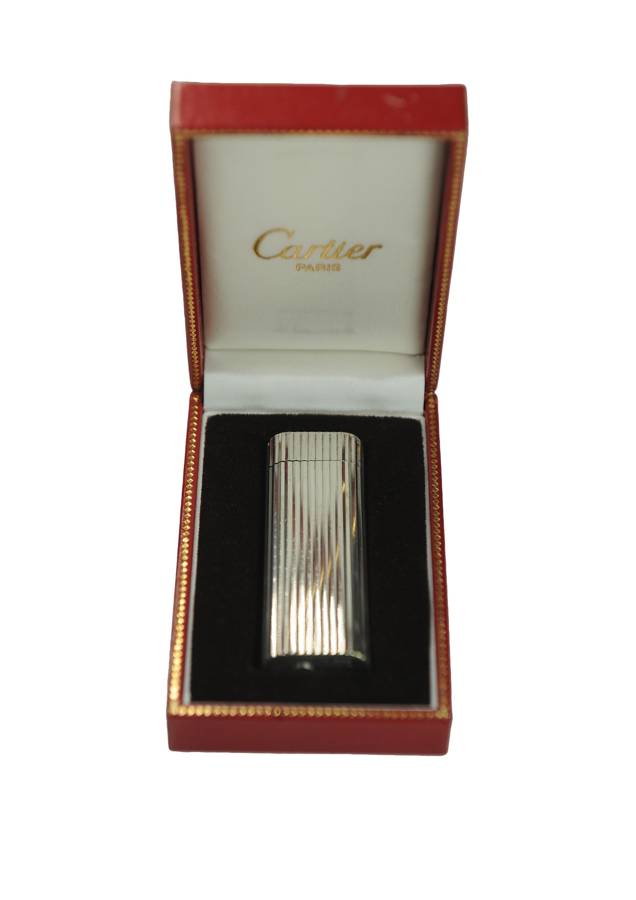 Art Déco Accendino Cartier Palladium Briquet con custodia in pelle Cartier Servito in vendita