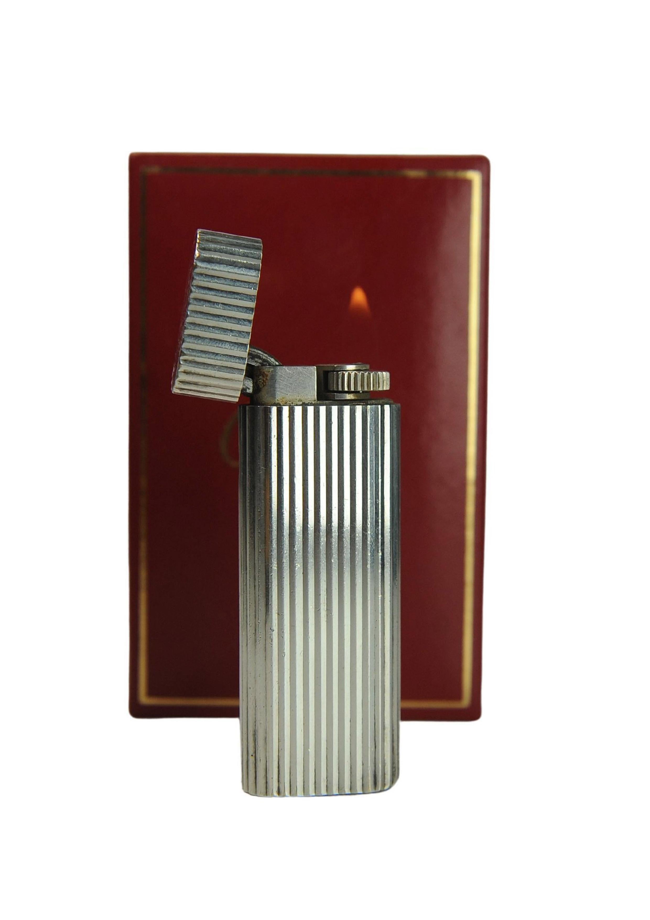 Francese Accendino Cartier Palladium Briquet con custodia in pelle Cartier Servito in vendita