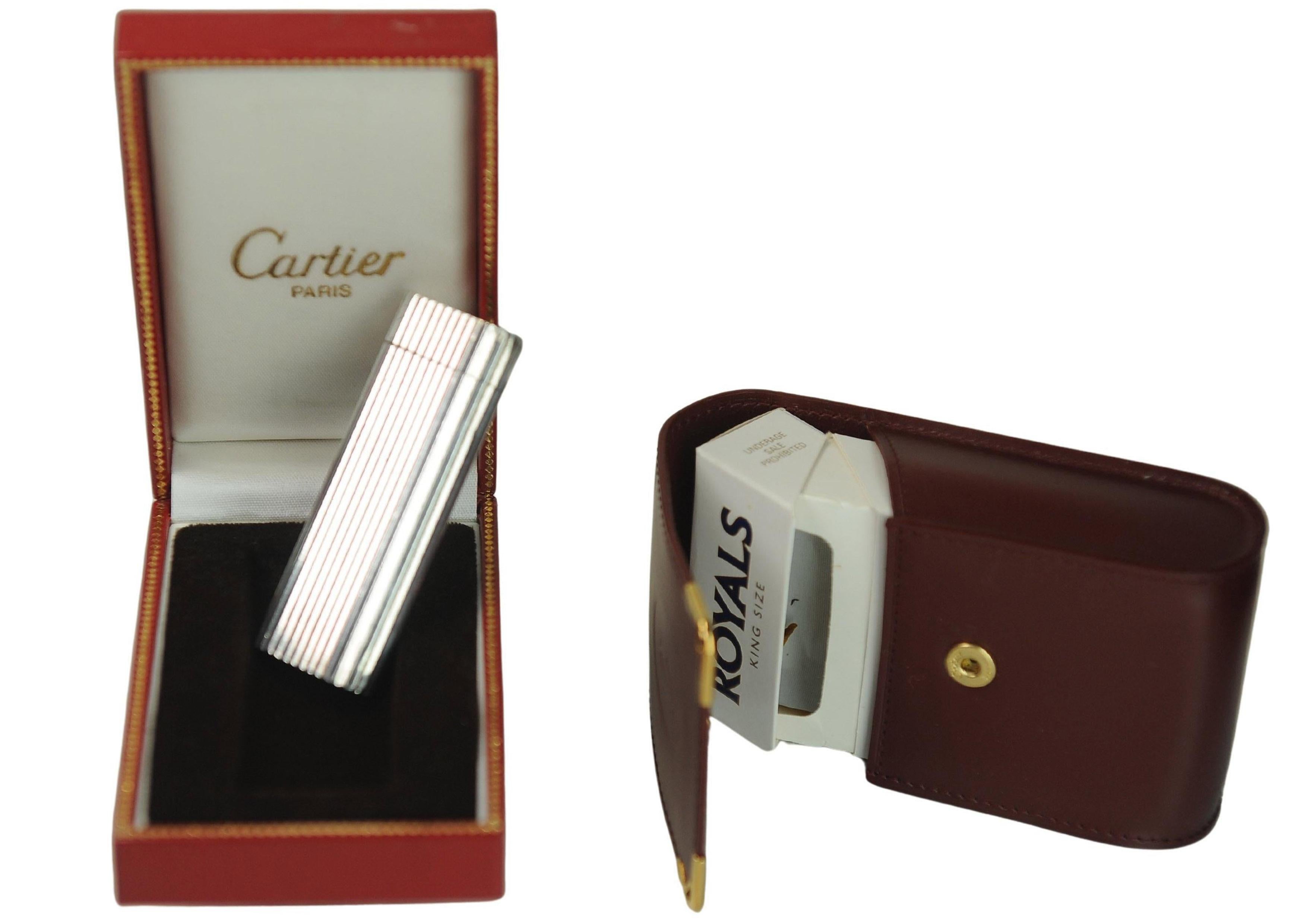 Metallo Accendino Cartier Palladium Briquet con custodia in pelle Cartier Servito in vendita
