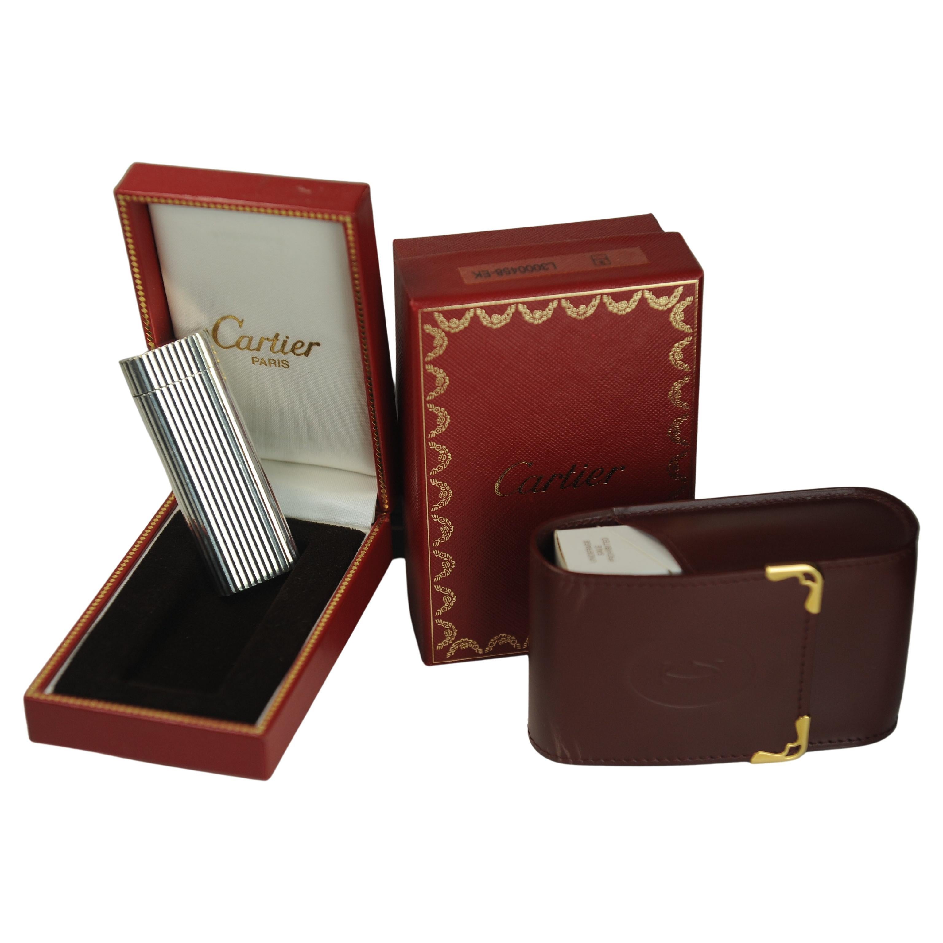 Accendino Cartier Palladium Briquet con custodia in pelle Cartier Servito in vendita