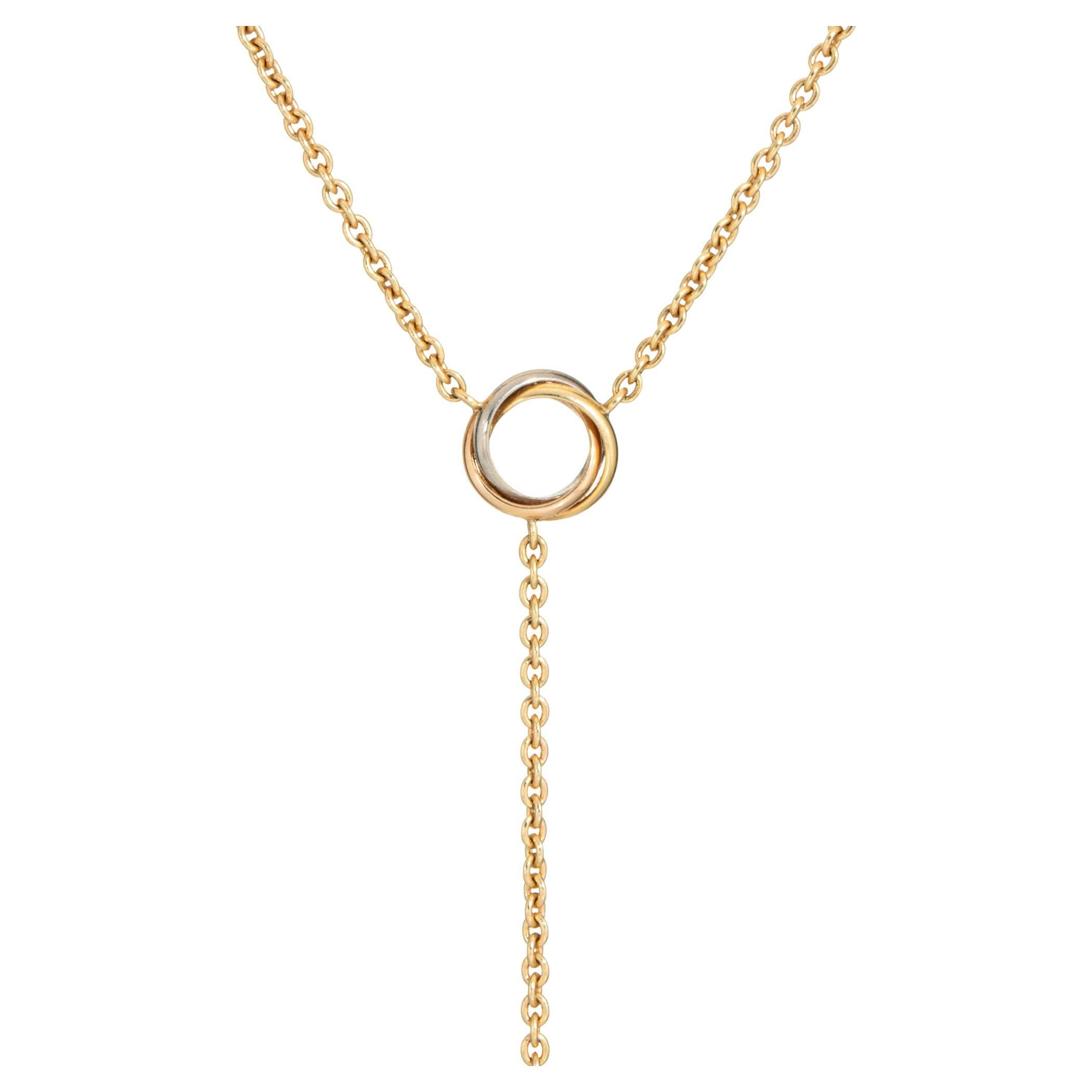 Cartier Pampilles Lariat Necklace 18k Gold Trinity Adjustable Signed Jewelry en vente