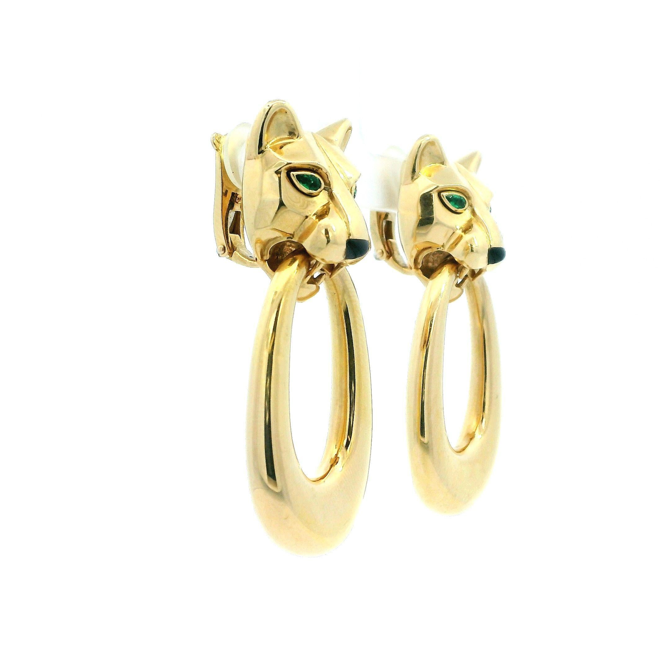 Pear Cut Cartier Panther 18K Yellow Gold Day & Night Ears Door-knockers Peridot Eyes For Sale