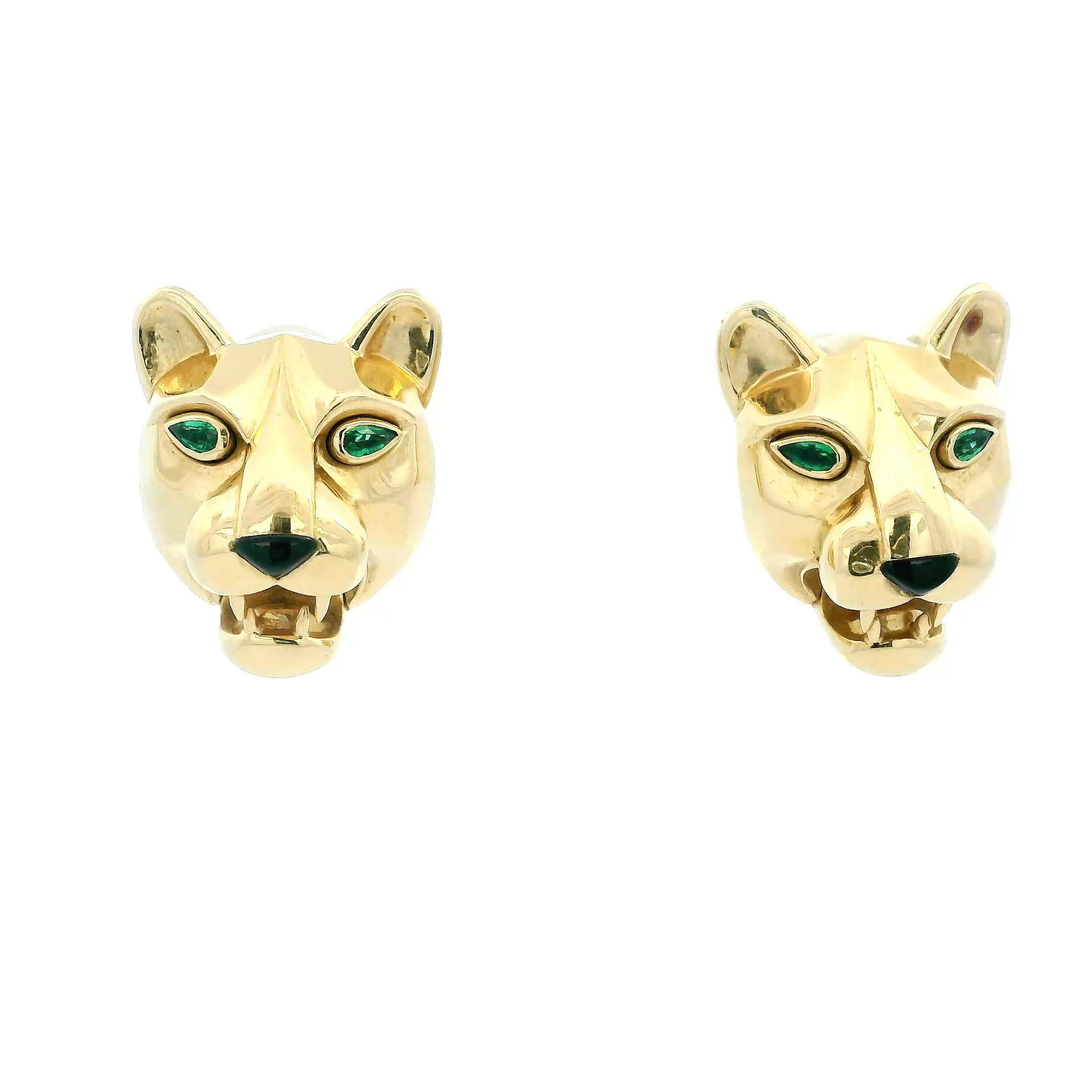 Cartier Panther 18K Yellow Gold Day & Night Ears Door-knockers Peridot Eyes For Sale 3
