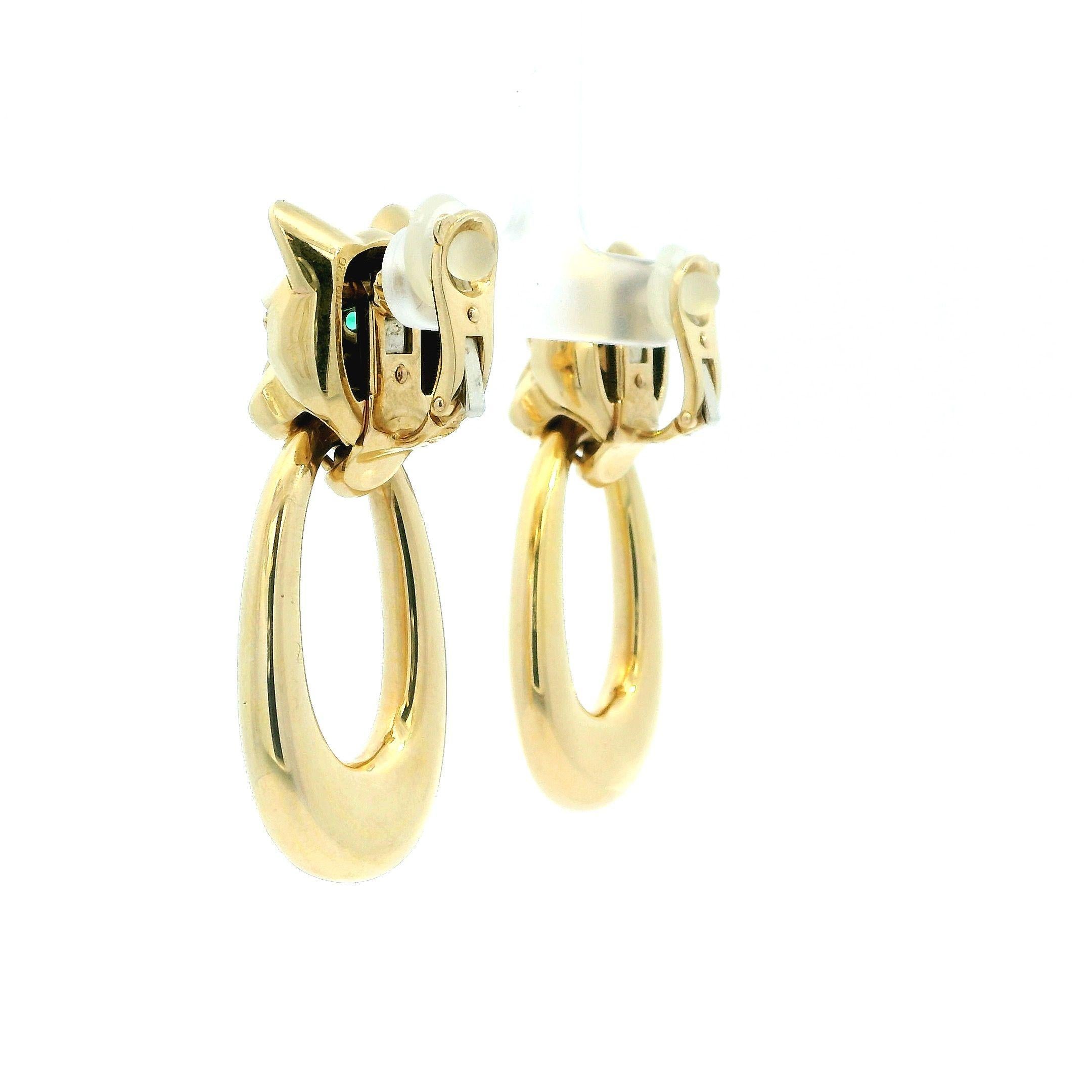 Women's or Men's Cartier Panther 18K Yellow Gold Day & Night Ears Door-knockers Peridot Eyes For Sale