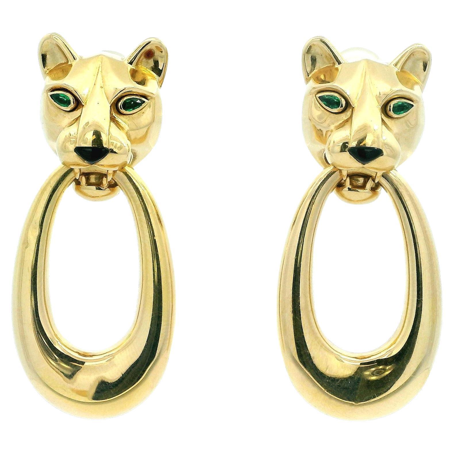 Cartier Panther 18K Yellow Gold Day & Night Ears Door-knockers Peridot Eyes For Sale