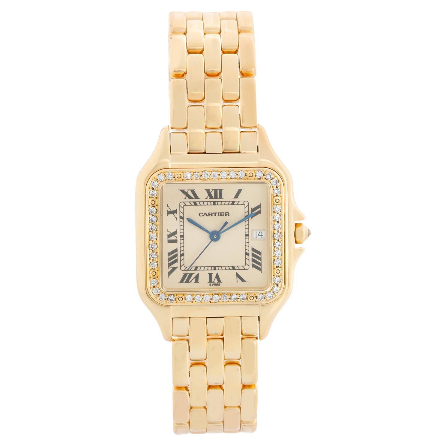 Cartier Panther 18k Yellow Gold Men's Quartz Watch with Date & Diamonds For Sale